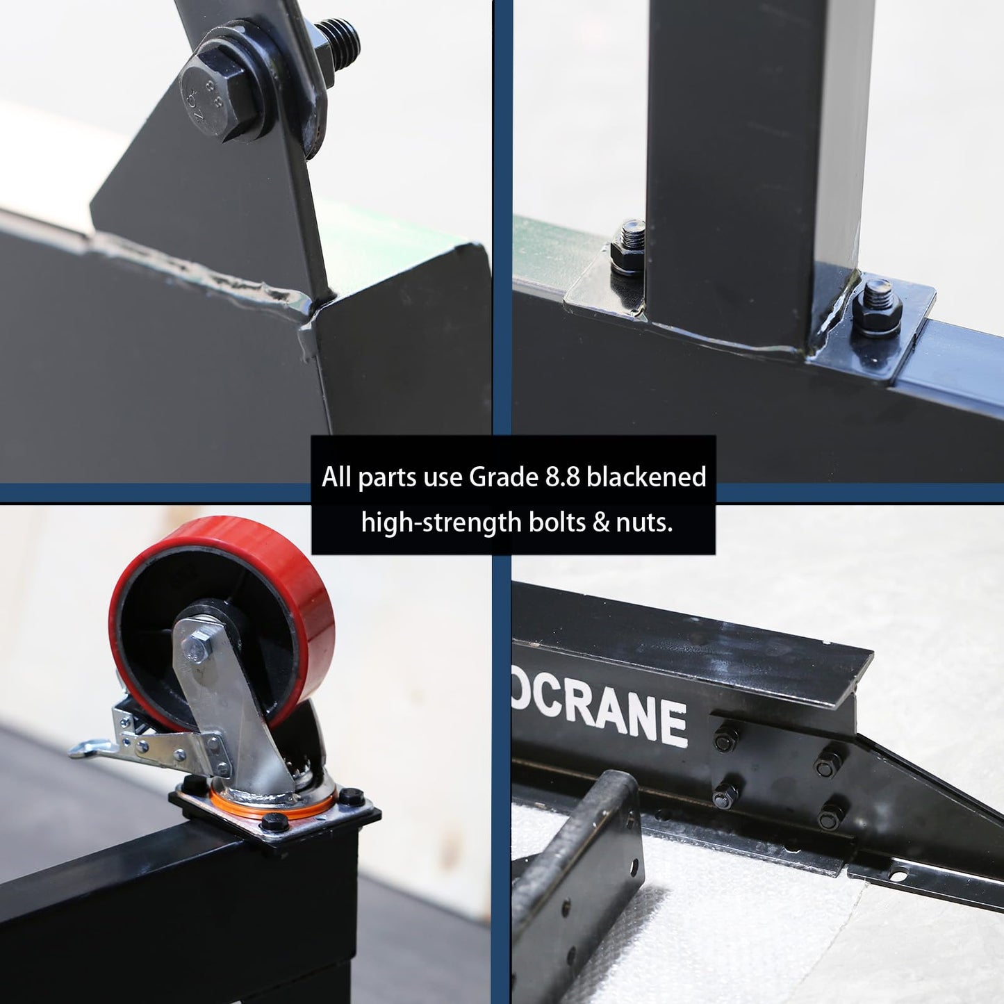 2T (6600 lbs Static Loading Test) Gantry Crane, Height Adjustable 7.78~11.04 ft, Garage Crane 2T with Manual Trolley, 328 ft Webbing Straps, Shackles & Slings