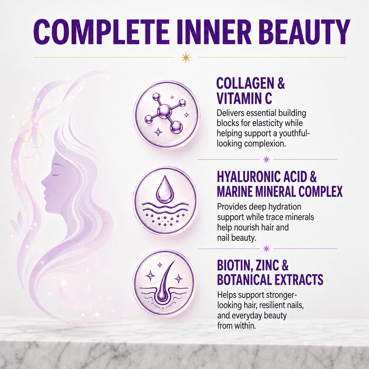 ZYXN Biotin | Collagen | Hyaluronic Acid Supplement, Clinically Proven Hair Growth Support, Skin and Nails, 25000 mcg Vitamins B2, B3, B6 & B7 + B1 & Keratin Women & Men (120 Count (Pack of 1))