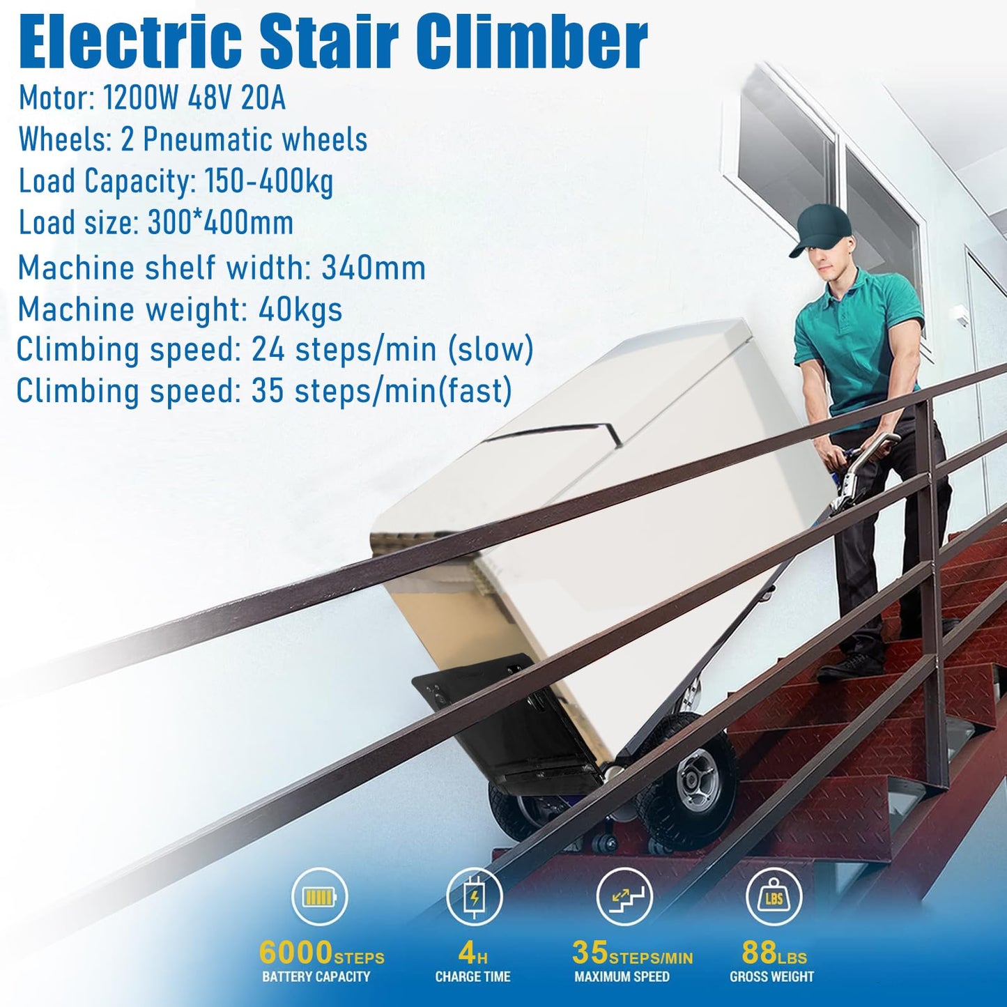 RXFSP Powered Stair Climbing Hand Trucks Dolly Cart for Moving, 880lbs max Load Capacity Stair Climbing Dolly for Easy up/Down Stairs