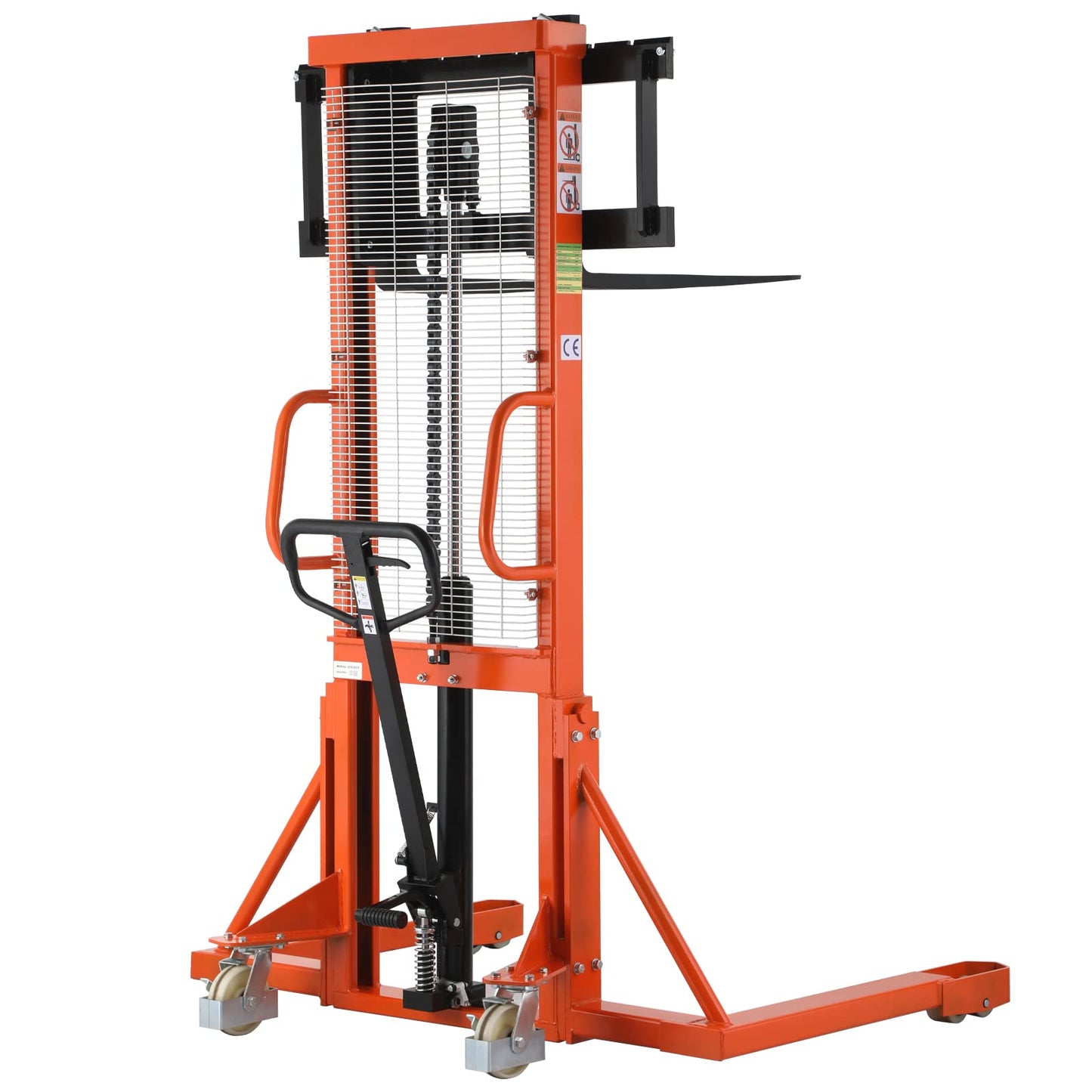 Tory Carrier Manual Pallet Stacker, Material Lift, 63” Lifting Height 2200lbs Capacity Hydraulic Forklift Truck with Straddle Legs and Adjustable Forks
