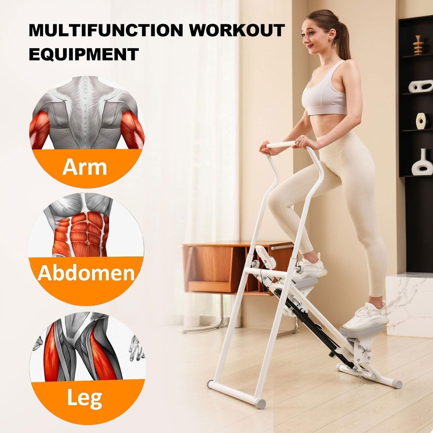 Stair Stepper Machine for Home Gym, Compact Folding Vertical Climber with Adjustable Handlebar for Indoor Fitness, Extended Step Range for Effective Exercise