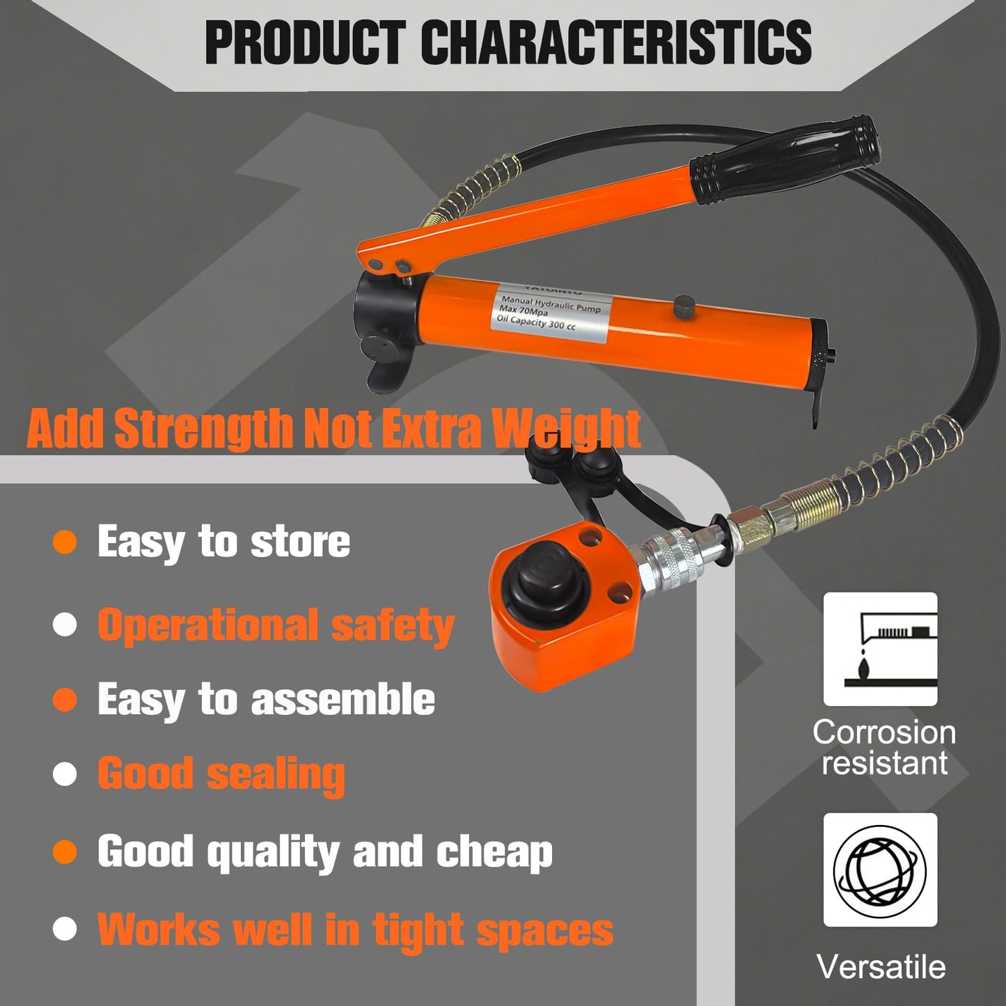 YATOINTO 10 Ton Low Profile Hydraulic Cylinder Jack Porta Power Ram 0.98" Stroke Hydraulic Jack for Short Distance Lifting & Leveling(Orange-Red)
