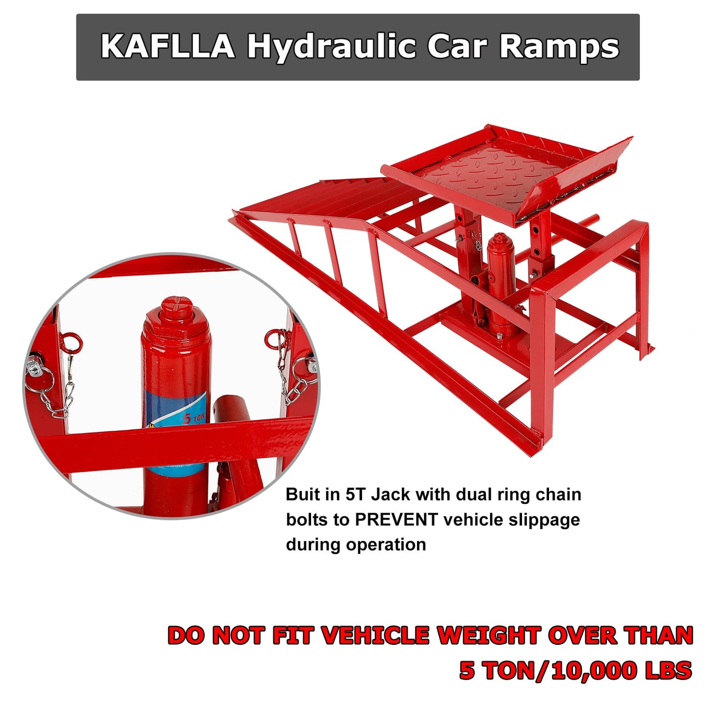 KAFLLA 10,000lbs Heavy Duty Hydraulic Car Ramps 2PCS, Portable Adjustable Car Lift Ramps for Oil Changes, Suitable for SUVs & Light-Duty Trucks, Lift Height 9.8" to 15"