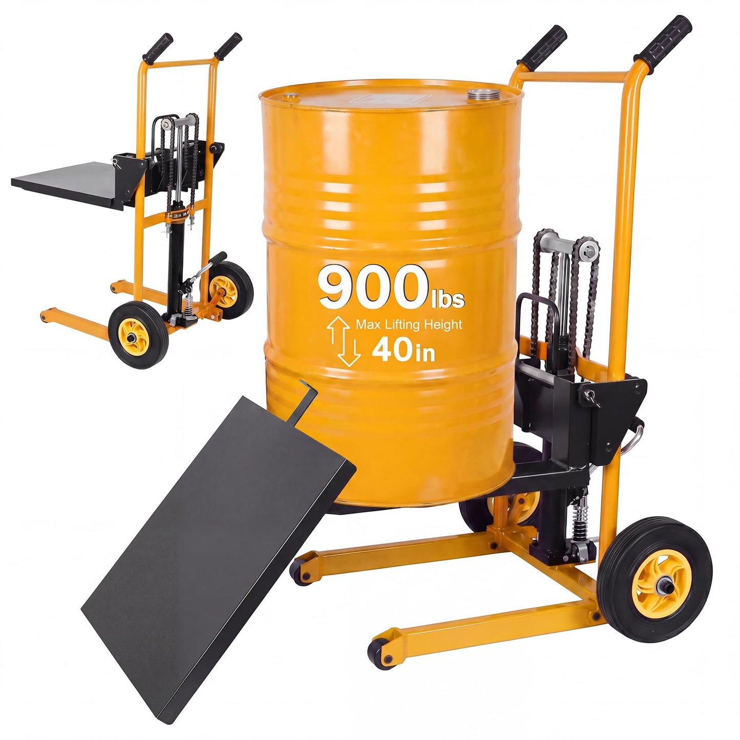 900 Lbs Hydraulic Material Lift Stacker, Heavy Duty Manual Pallet Truck Dolly with Adjustable Forks, 40" Max Lift Height Portable Forklift Table Cart for Warehouse (Yellow)