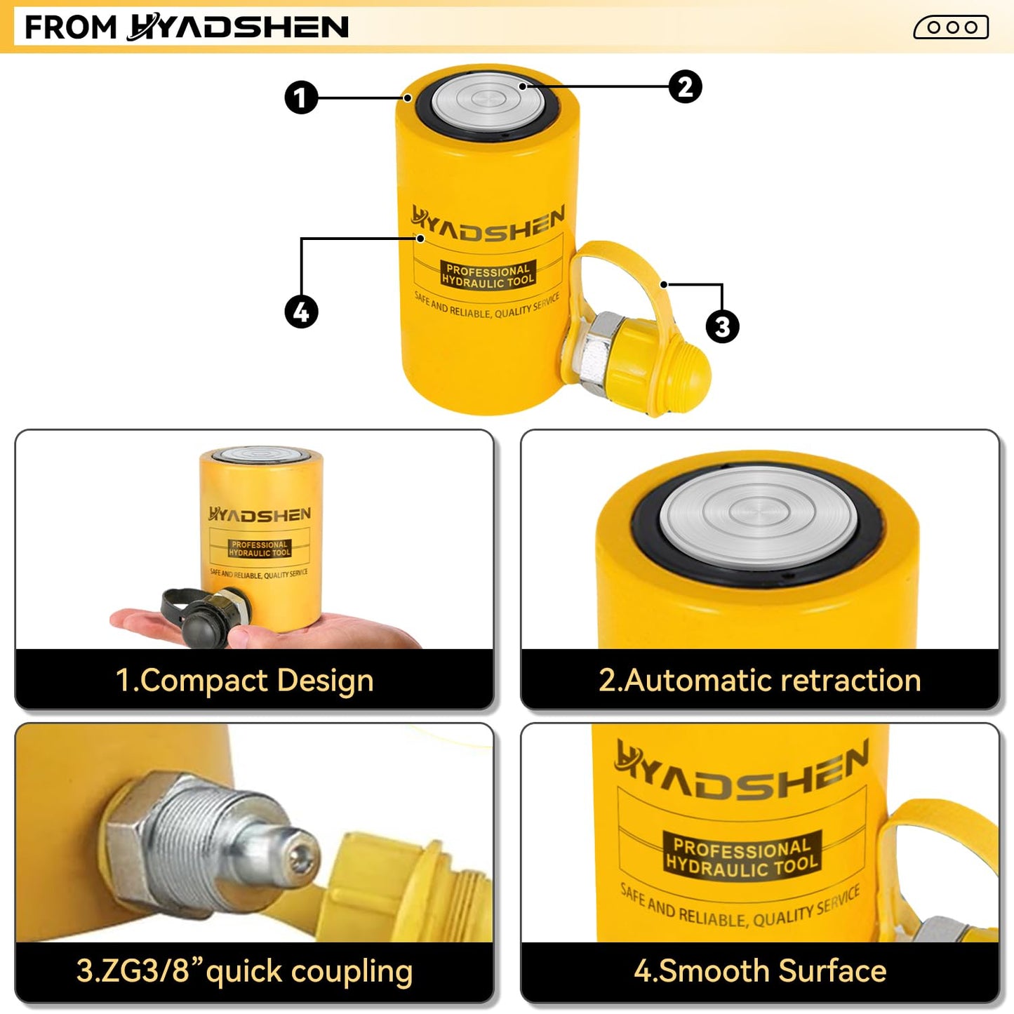 HYADSHEN 50 ton Hydraulic Cylinder Jack Sets Porta Power Ram Jack Kit with CP-700 Hydraulic Hand Pump, 2” Stroke Hydraulic Cylinder Jack Single Acting Lifting Cylinder Retract Automatically