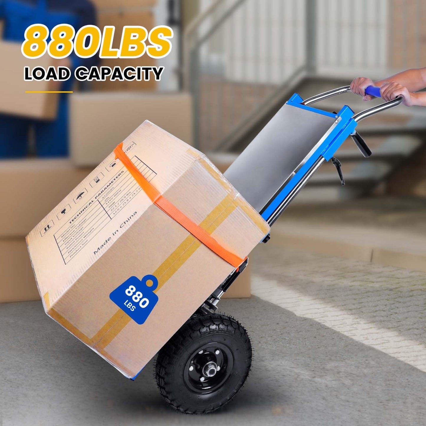 Electric Stair Climbing Dolly, 1200w Electric Hand Trucks Foldable, Large Capacity Stair Climbing Hand Trucks Dolly Cart with 4m Safety Rope, for Mobile Furniture Logistics Warehouse (Blue)