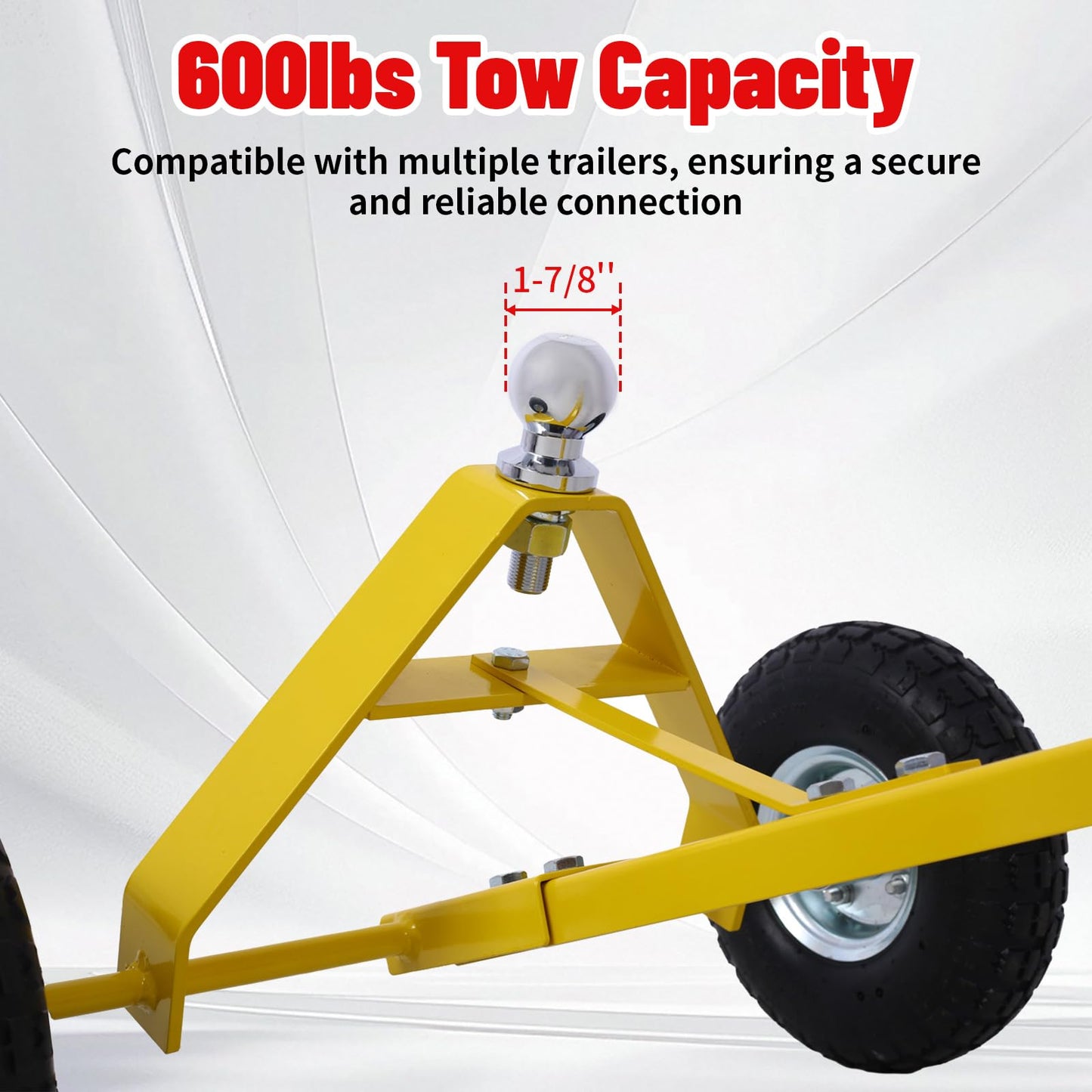 S.Walt 600 LB Load Capacity Trailer Dolly, Heavy Duty 2-Wheel Hand Trailer Mover with 1-7/8" Hitch Ball, Dual 10” Pneumatic Tires for RV, Boat & Utility Trailers, Yellow