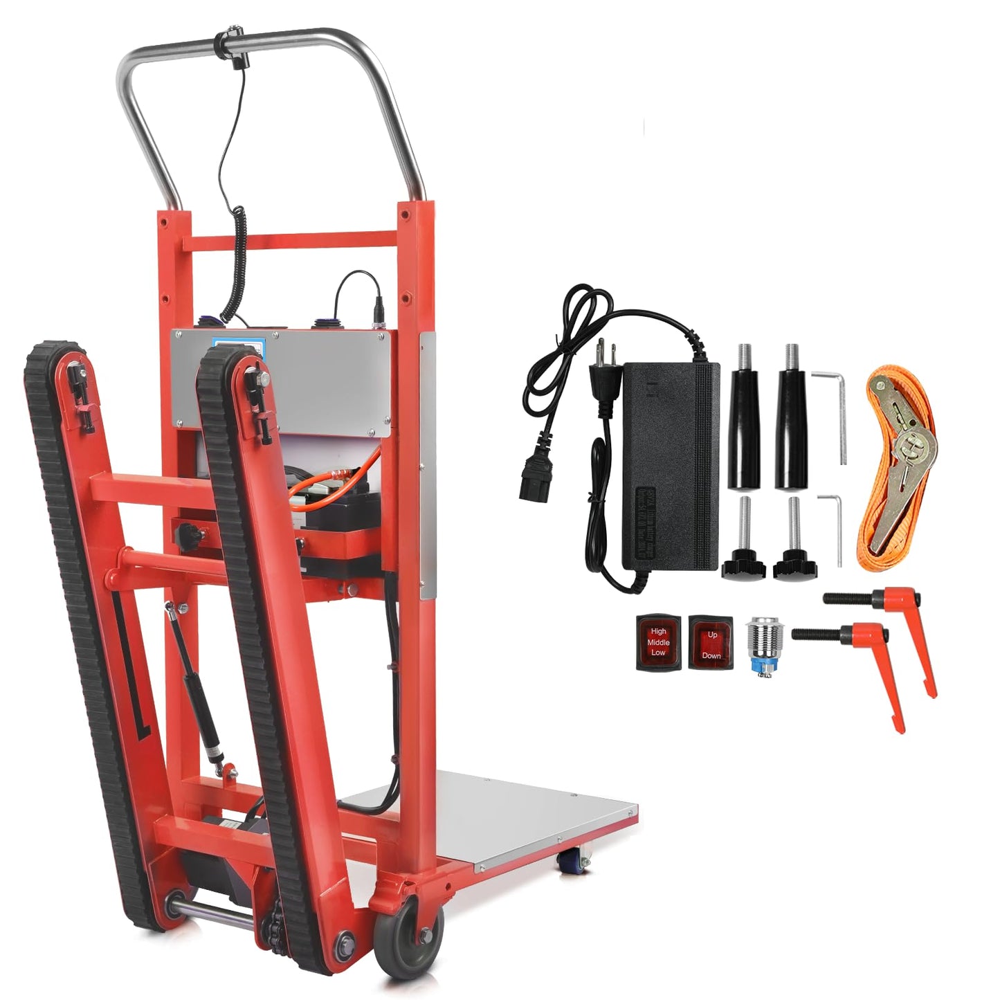 1250W Electric Stair Climbing Dolly - 900lbs Heavy Duty Motorized Hand Truck W/Telescopic Handle, 3-Mode Folding Stair Climber Cart for Furniture & Appliances (Orange)