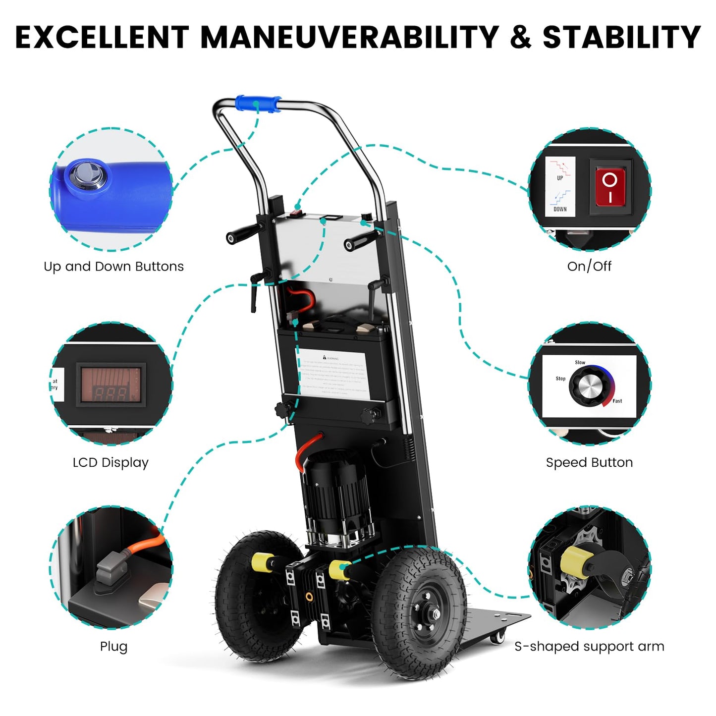 Electric Stair Climbing Dolly, 1200w Electric Hand Trucks Foldable, Large Capacity Stair Climbing Hand Trucks Dolly Cart with 4m Safety Rope, for Mobile Furniture Logistics Warehouse (Black)