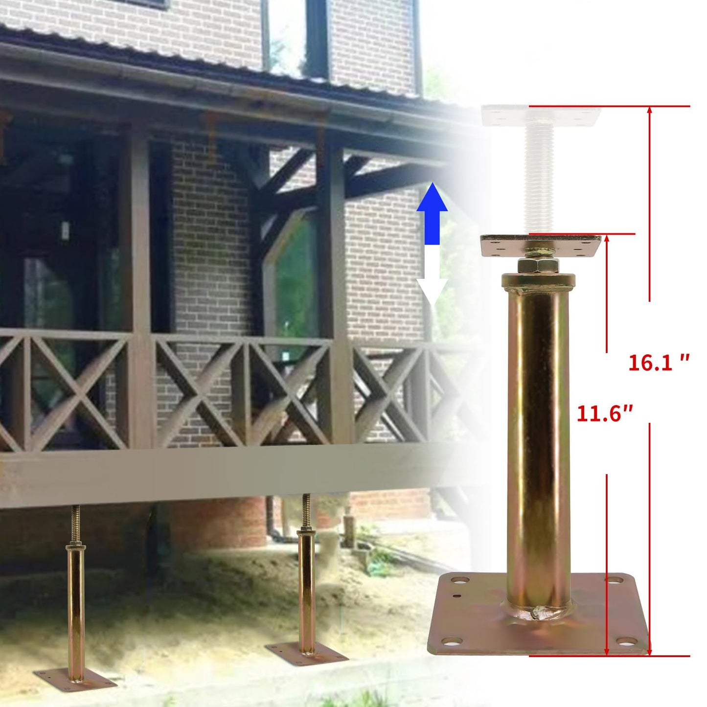 4 Pack Adjustable House Floor Jacks – 11"-16" Heavy Duty House Jacks for Leveling, Steel Support Posts for Beams, Decks, Crawl Spaces, Basements-Bronze
