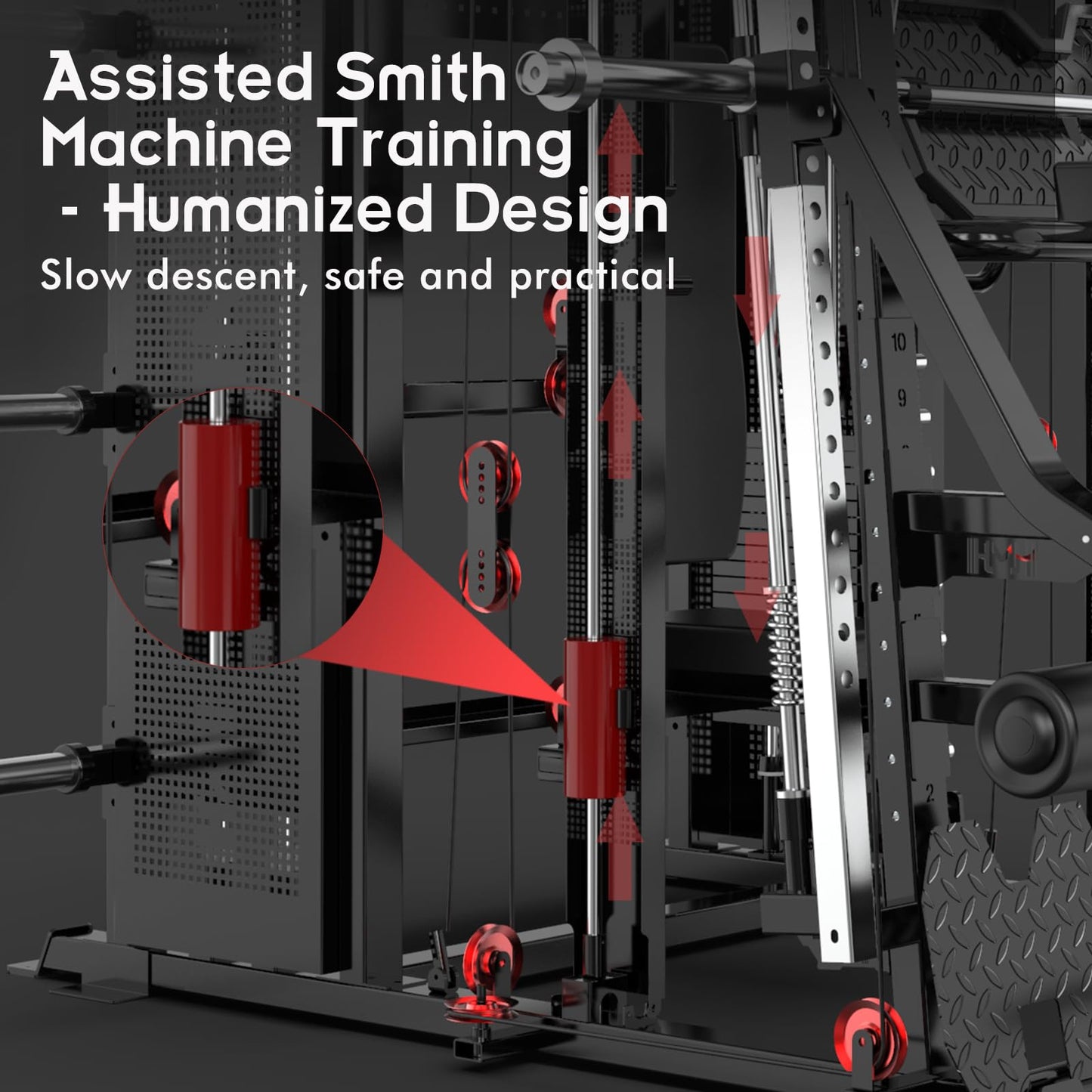 Commercial Smith Machine with Smith Bar, Power Cage Squat Rack with Lever Arm, Leg Press, LAT Pull Down System, Cable Crossover Machine (B) S1 Pro + 155KG Weight + Olympic Bar+ M201 Bench