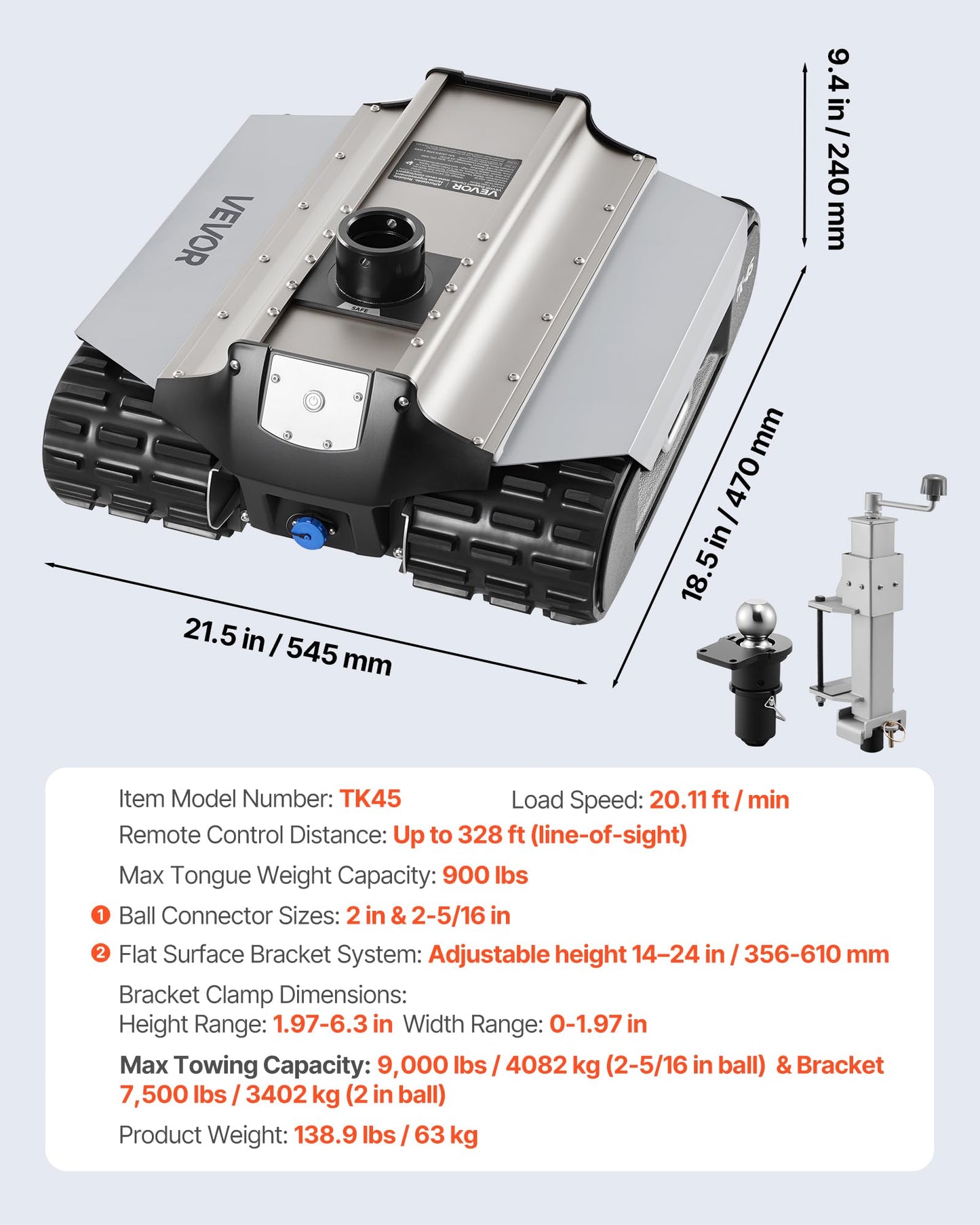 VEVOR Electric Trailer Mover, 9000 lbs Max Towing Capacity, Remote-Controlled Trailer Mover with 328 ft Wireless Range, Motorised Camper Trolley Kit Fits for Camper RV Caravan Boat Trailer Jack