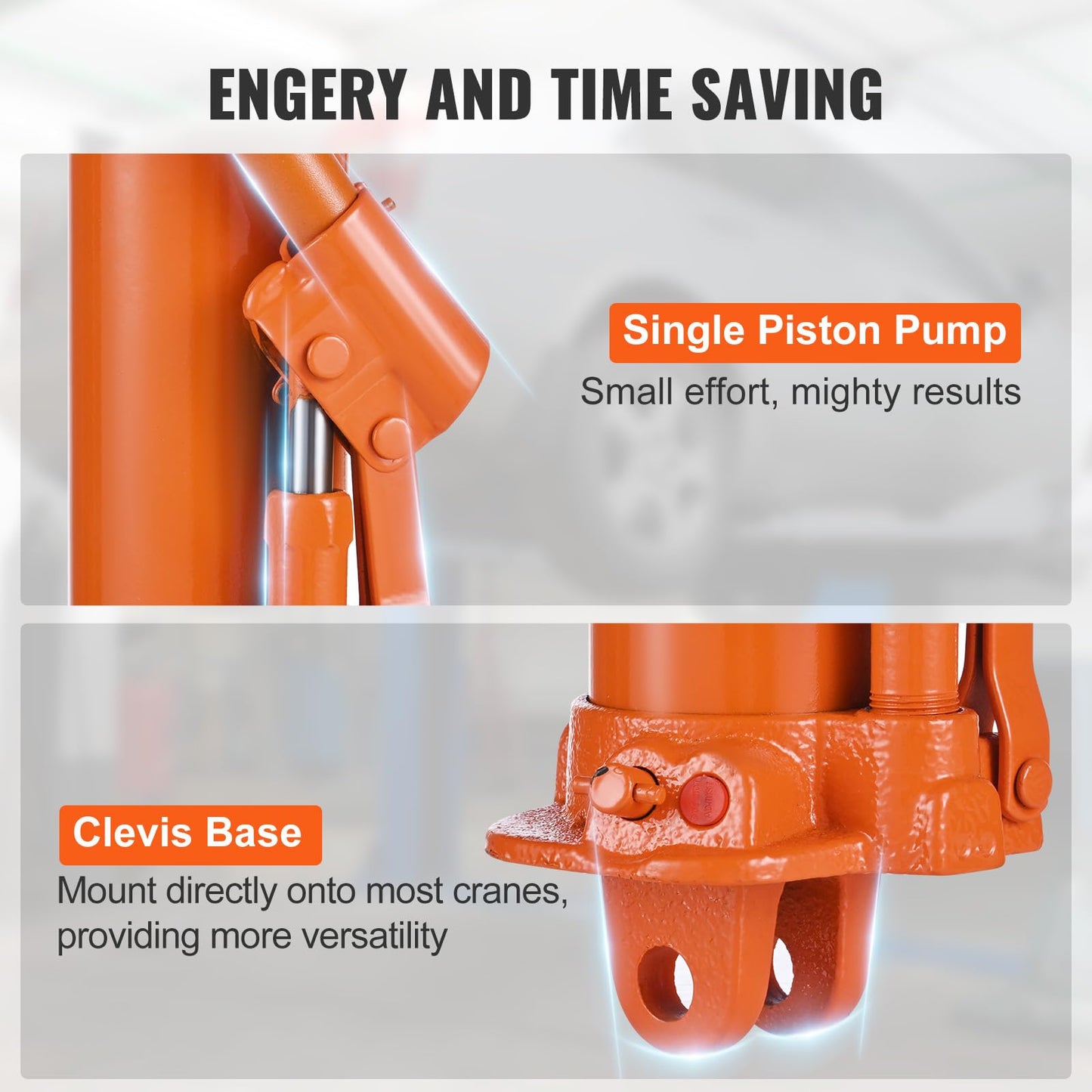 VEVOR Hydraulic Long Ram Jack, 3 Ton Engine Hoist Cylinder with Single Piston Pump and Clevis Base, for Engine Lift Hoists, Garage/Shop Cranes, Mechanical, Farm
