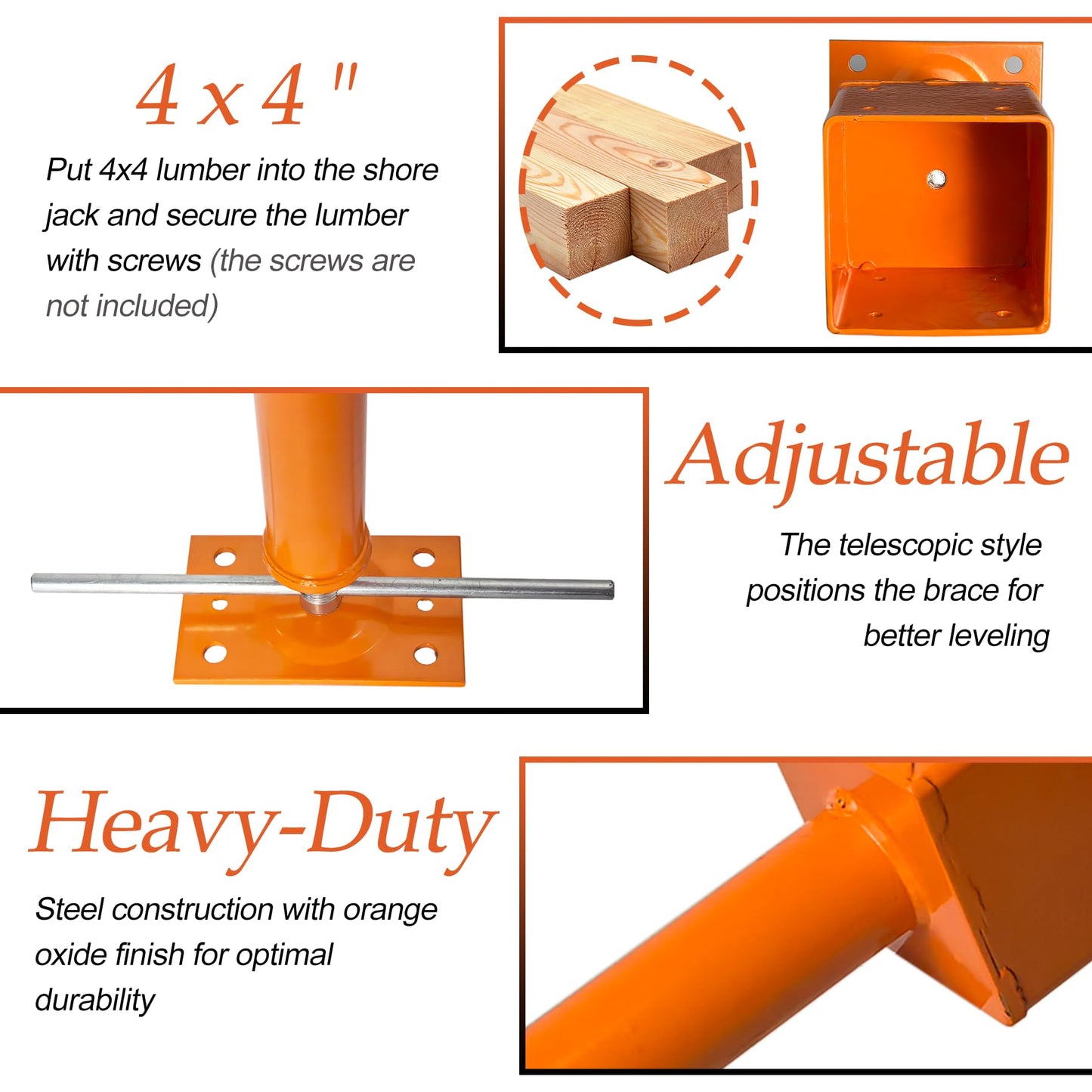 4x4 Screw Jack, Adjustable House Floor Jacks for Leveling, 14.5" - 18.5" Height Adjust Range, Heavy Duty Jack Post Crawlspace Basement Shore Beams Screw Jacks, 24000 lbs Max Load Capacity