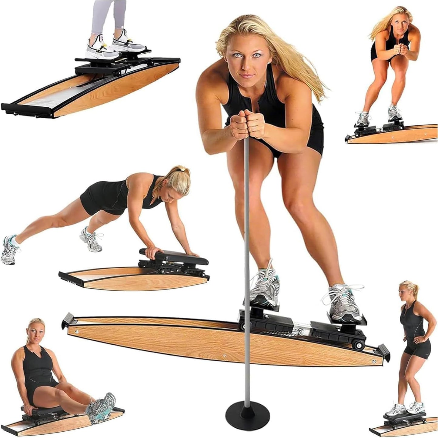 Ski Simulator Training Machine - Ski Exercise Equipment for Balance & Strength, 150kg Load Capacity, Includes Walking Stick & Mat for Home Fitness