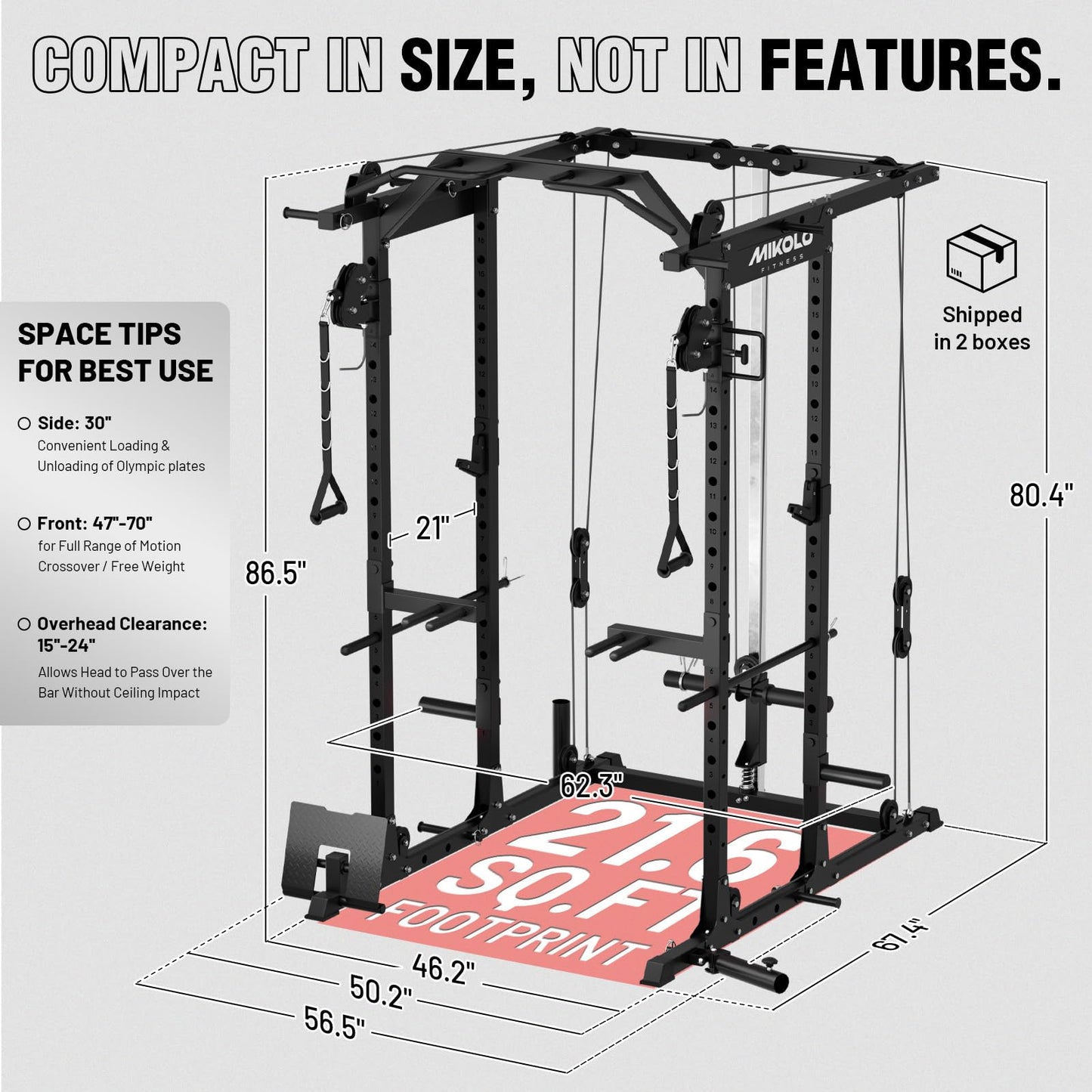 Mikolo K6 Power Cage, Power Rack with Cable Crossover System, Home Gym Packages with Weight Bench, Olympic Barbell, 230b Weight Set-Black