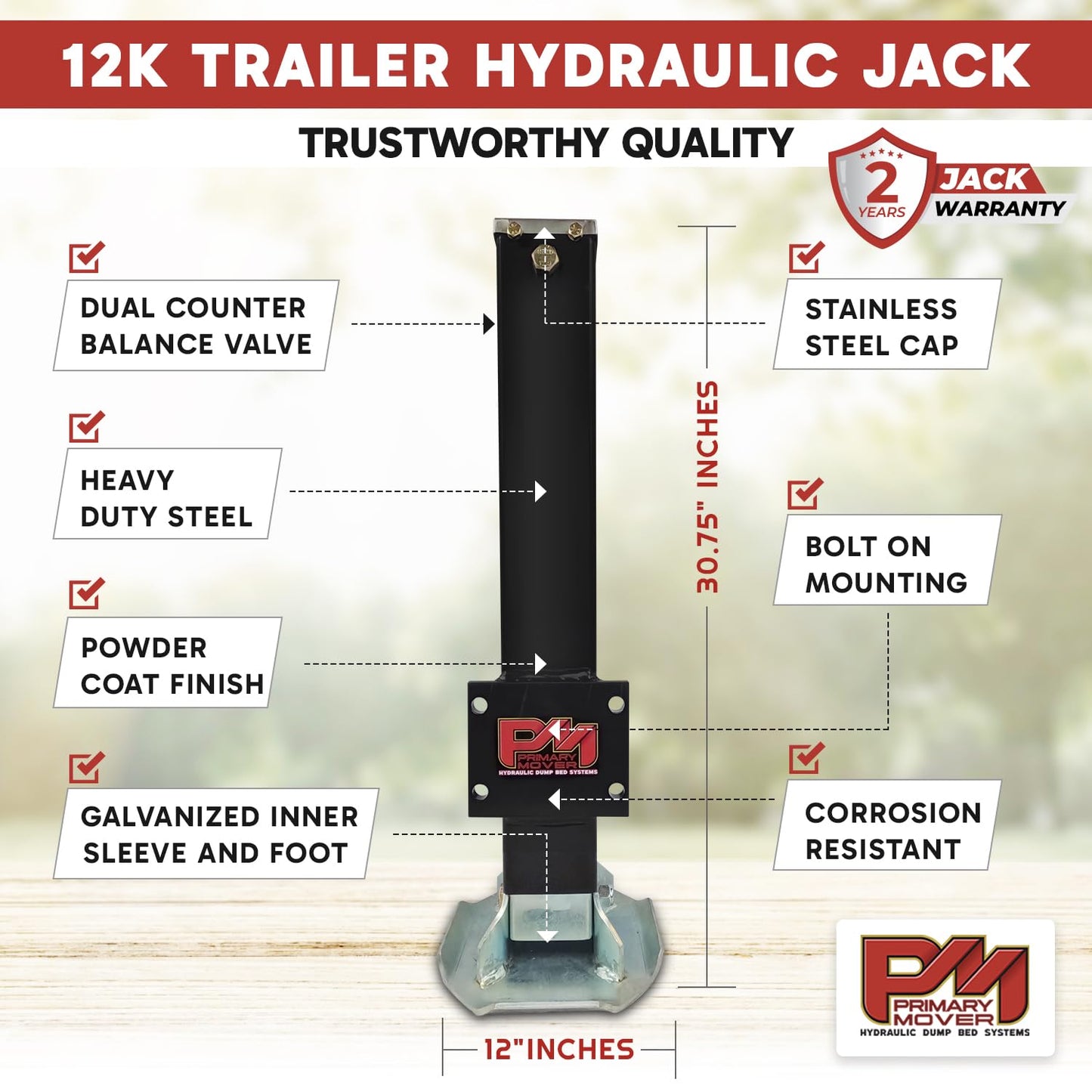Hydraulic Trailer Jack (12,000 lb) - Power Jack 12K Double Acting, Lift Trailer Jack Stand Kit (12k Jack Bolt On) PFJ-1-MB-ADS-K