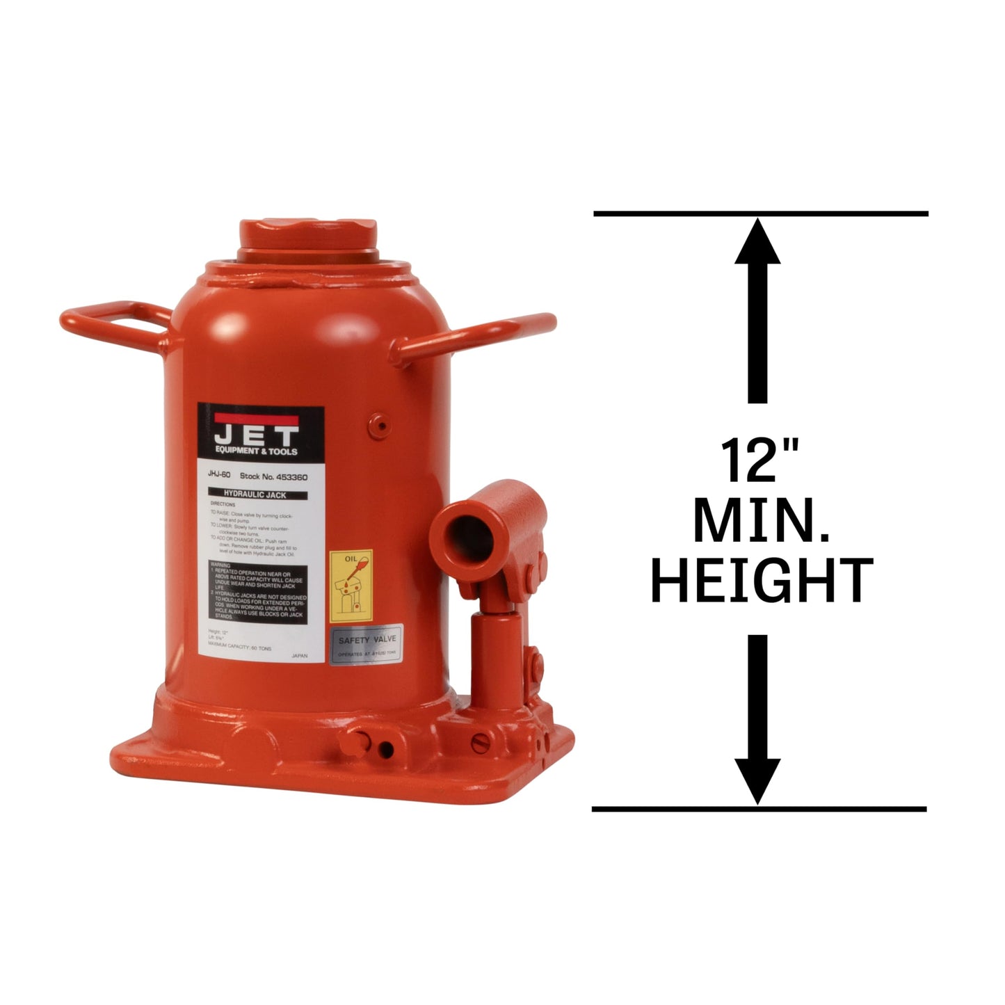 JET 60-Ton Hydraulic Bottle Jack w/ Handle (JHJ-060)