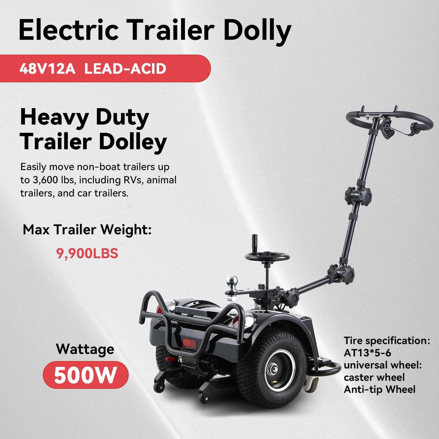 Dvsripa Electric Trailer Dolly,9900 Lbs Max Trailer Weight,48V 500W Motorized Trailer Dolly with Powerful Motorized Trailer Mover for RV Utility Trailers,Compact Design Home Garage Outdoor Use