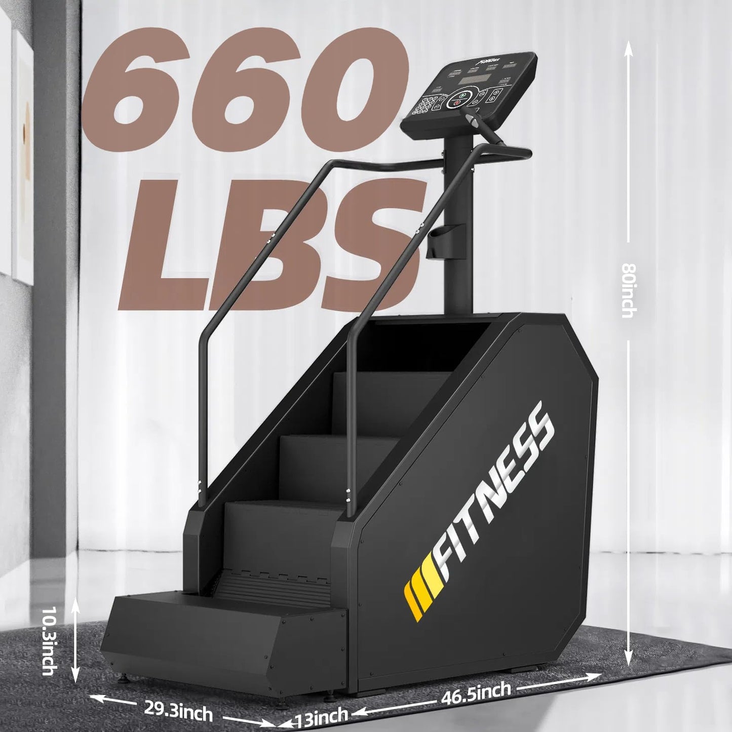 Stair Stepper with Auxiliary Ladder, Commercial Grade Stair Climber Exercise Machine,15 Speed Levels Stepping Machine for Cardio and Lower Body Workouts, 660LBS, 15-164 Steps/Minute