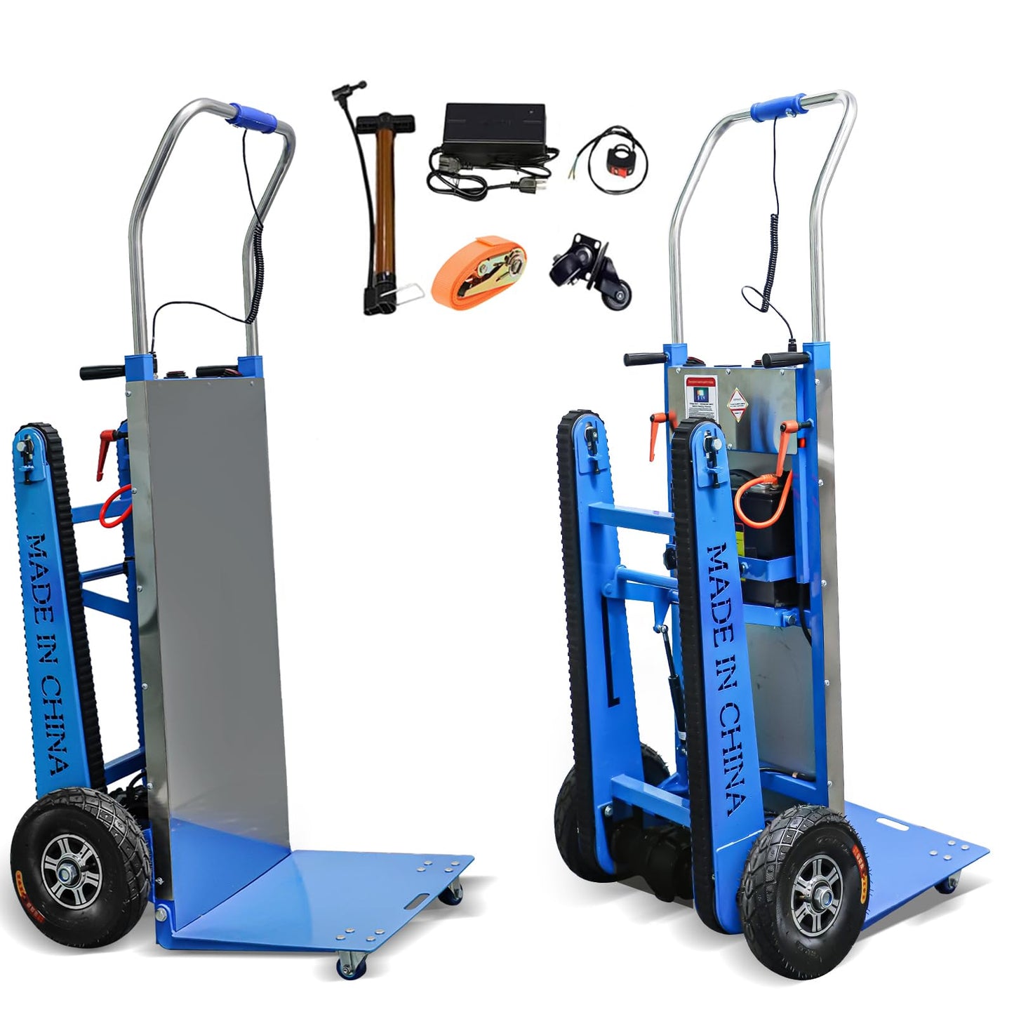 ROOMEDAL Electric Stair Climbing Hand Trucks Dolly Cart for Moving 661lb Capacity Heavy Duty Folding Stair Climber Cart Hand Trolley, for Furniture Family Logistics Warehouse (Pure Blue)