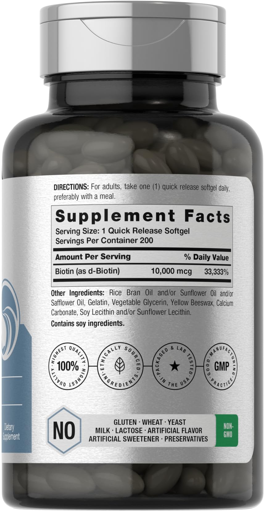 Horbaach Biotin 10000 mcg | 200 Softgels with Vitamin B7 | Beauty Formula Supplement | Non-GMO & Gluten Free