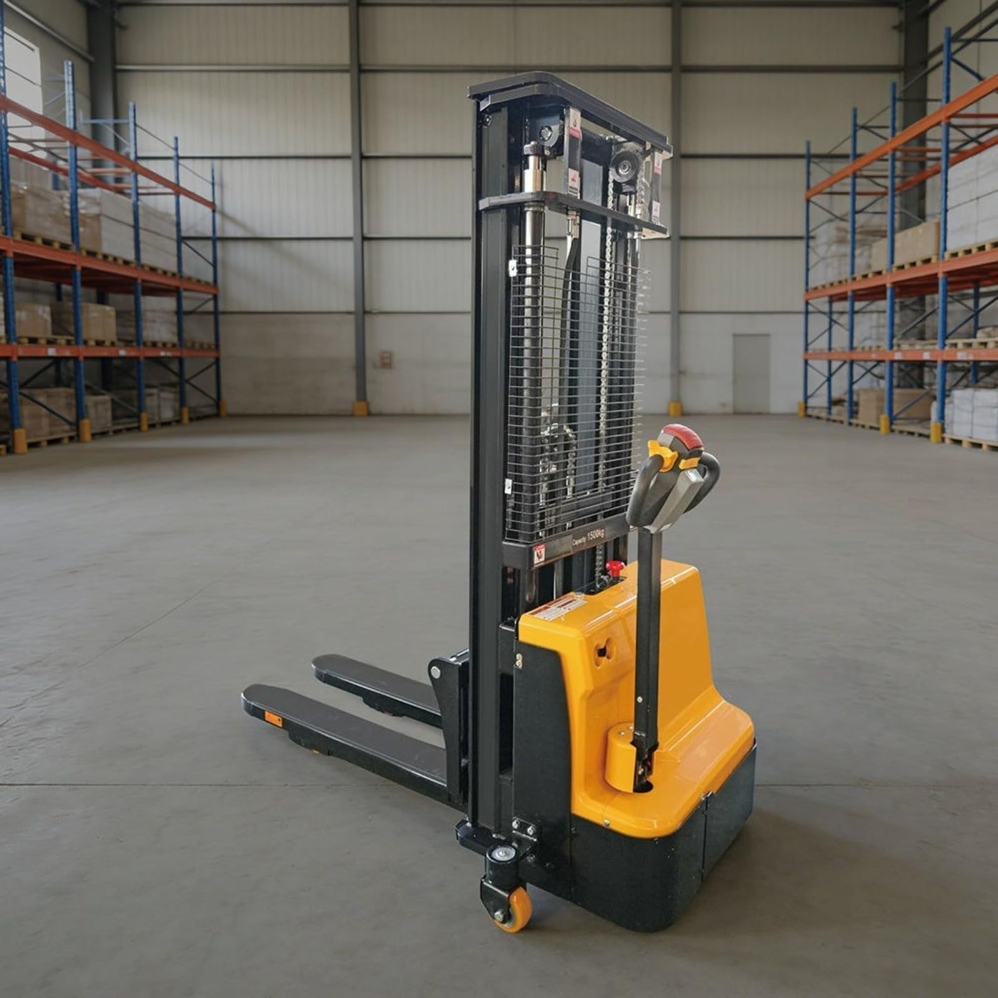 Compact Electric Pallet Stacker, Manual and Mobile Hydraulic High Lift Stackers for Warehouse, Factory, Supermarket, and Logistics Material Handling in Small Spaces