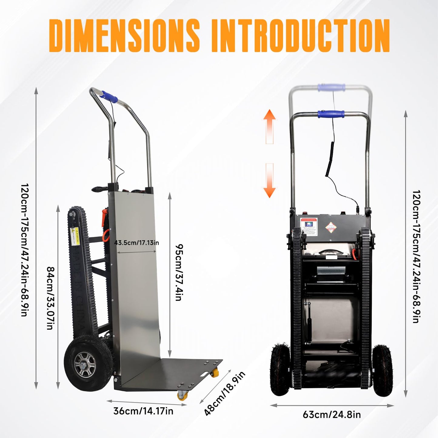 ROOMEDAL Electric Stair Climbing Hand Trucks Dolly Cart for Moving 661lb Capacity Heavy Duty Folding Stair Climber Cart Hand Trolley, Battery Powered for Furniture Family Logistics Warehouse