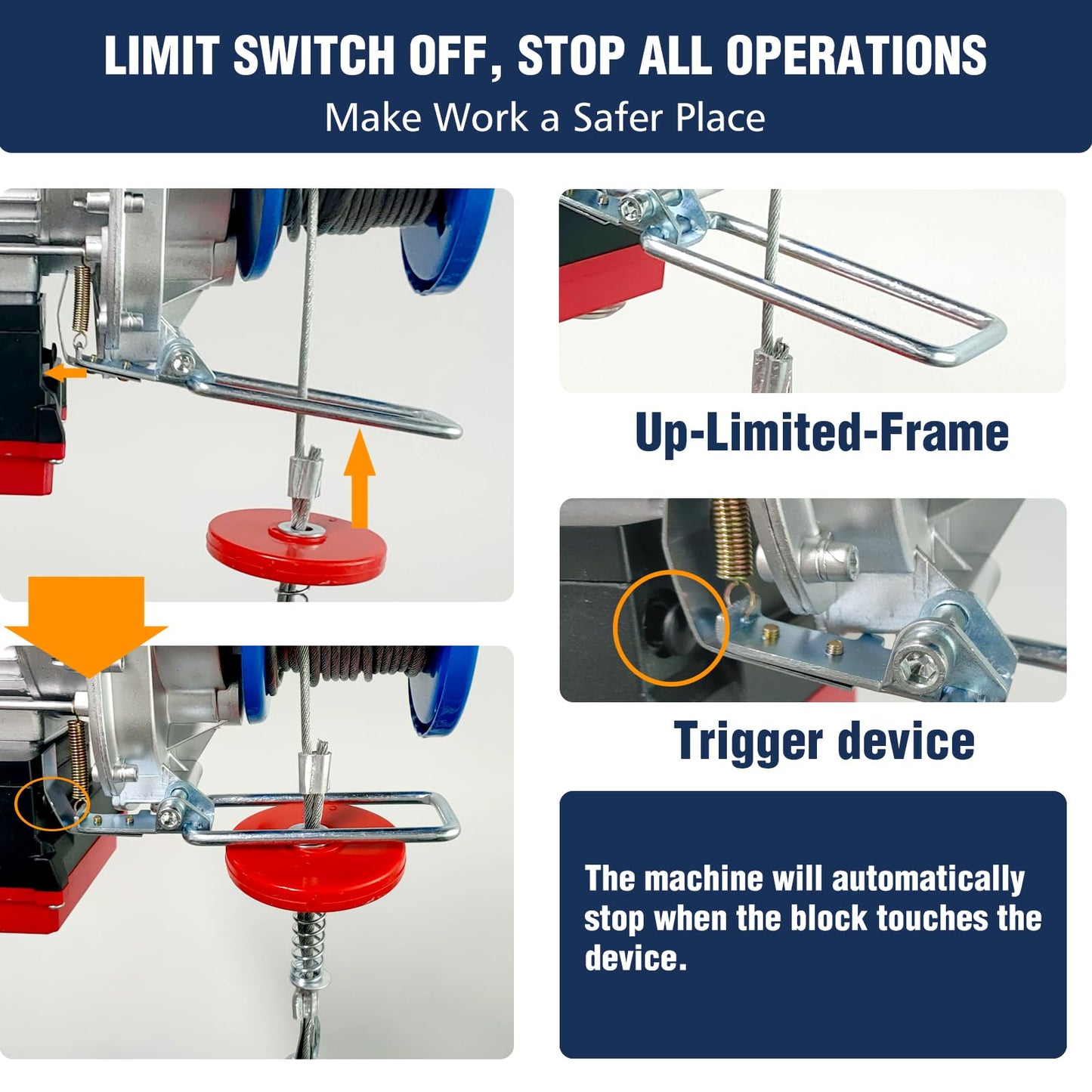 Bigorenda 440lb Electric Hoist with Remote Control/Wired Control, Electric Hoist 2 in 1, 110v Electric Hoist with Single/Double Slings,65.6/33ft Lifting Height, for Factory Attic Garage Warehouse