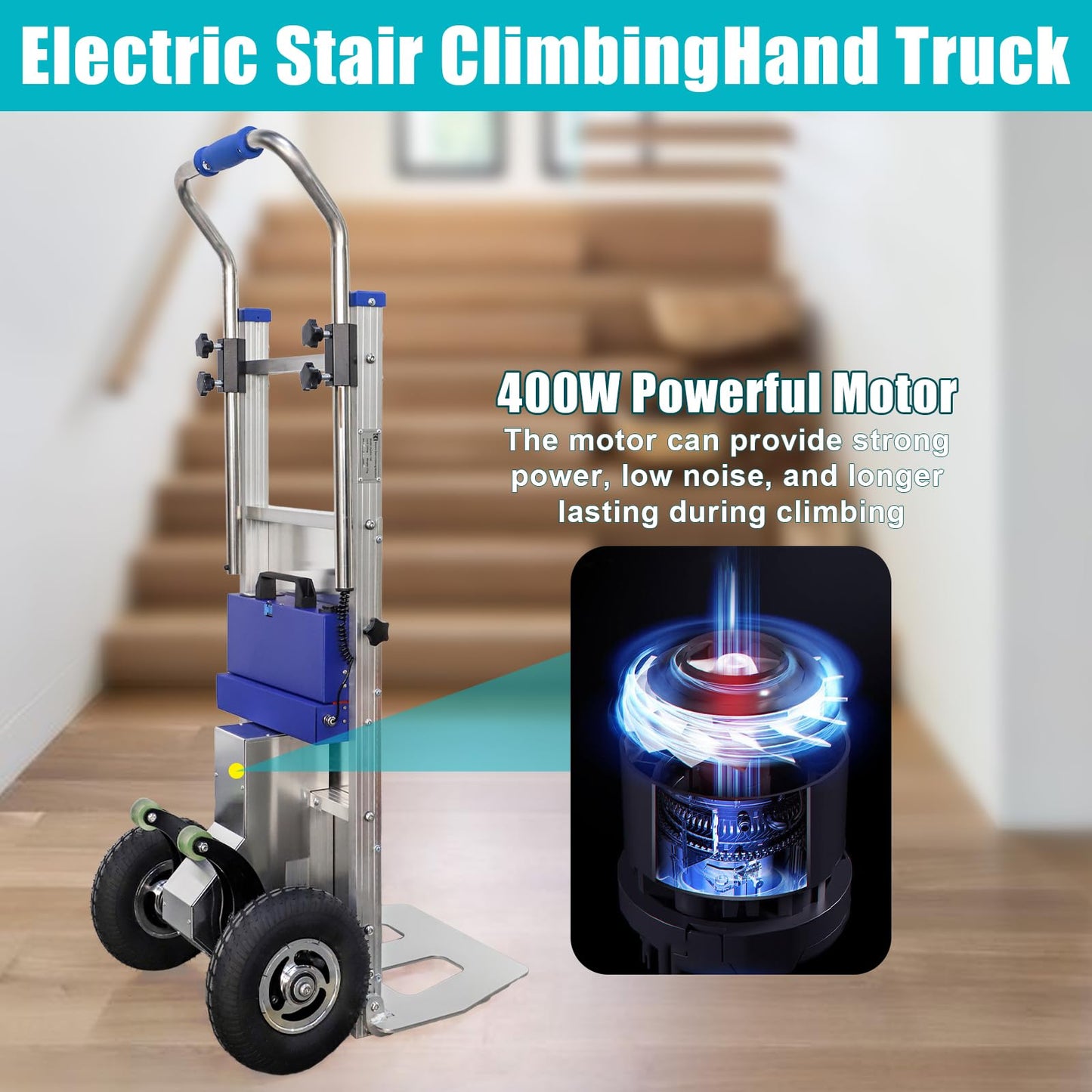 HITUGU Electric Stair Climbing Hand Trucks Dolly Cart, 440lb Load Capacity Heavy Duty Stair Climbing Cart Aluminum Powered Stair Climbing Hand Truck with Extensible Handle