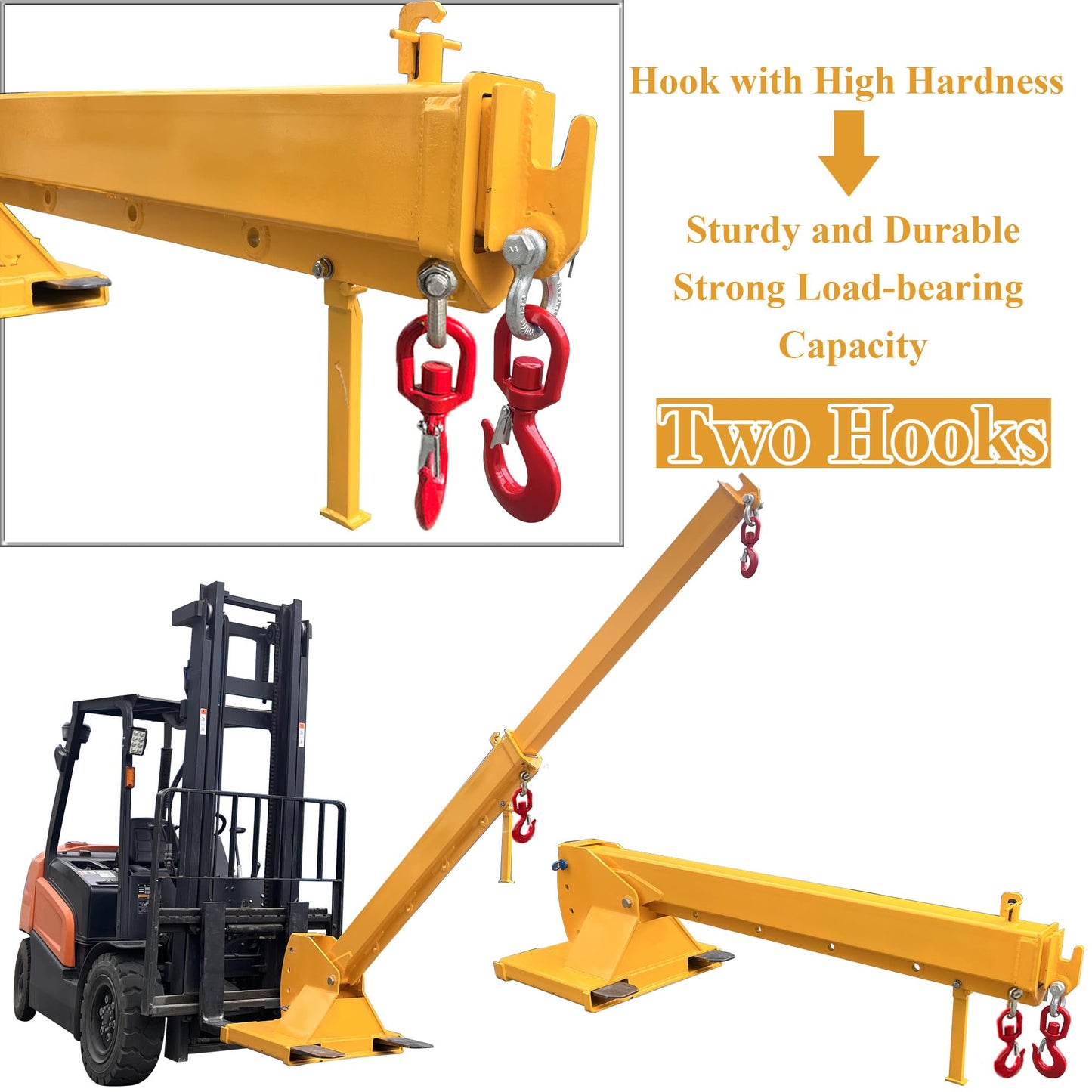 HQHAOTWU Forklift Jib Boom Crane 6600lbs Capacity Telescoping Mobile Crane Industrial 0-75 Degrees Tilting Lifting Hoist Truss Jib Boom with 2 Hooks Manual Telescopic 7-12ft for Warehouse & Factories