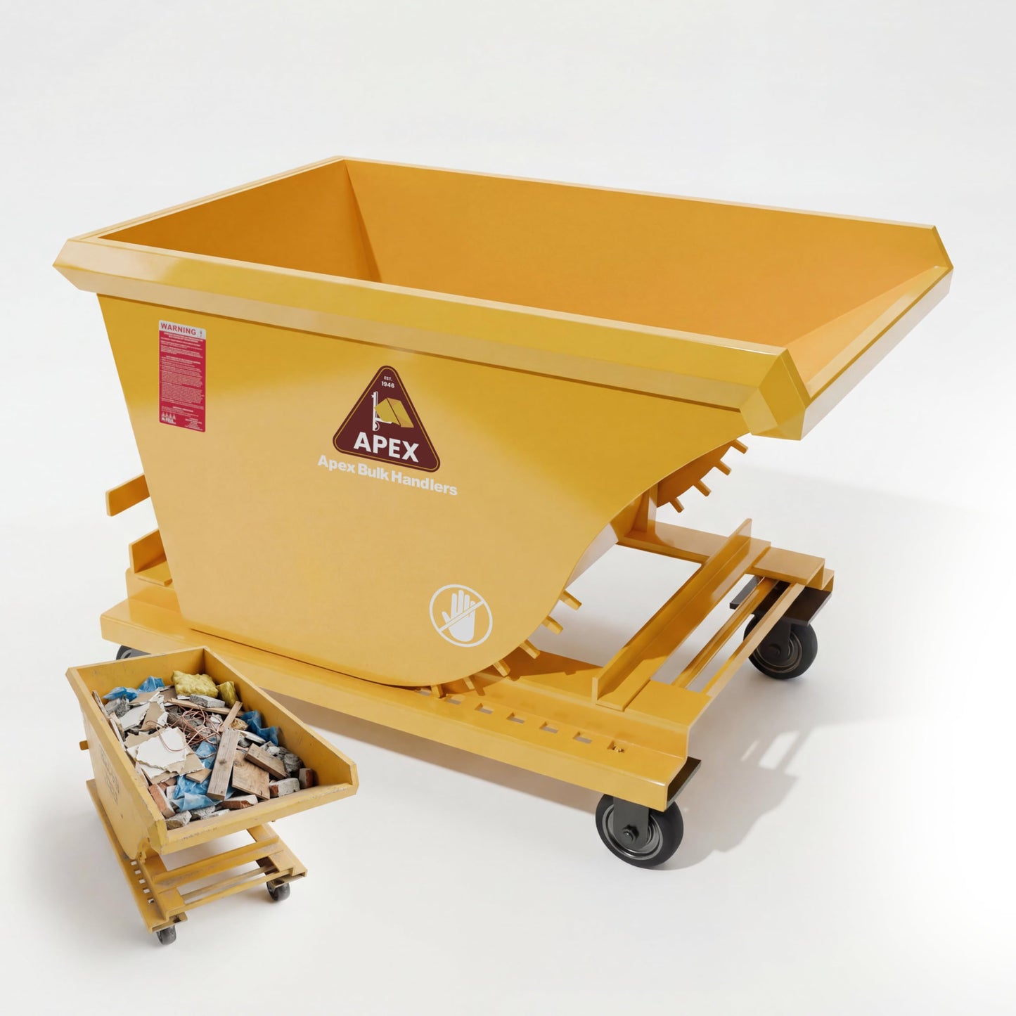 Apex Forklift Heavy Duty Self-Dumping Hopper w/Casters, 3/4 Cubic Yard, 6000 lb Capacity, Durable Steel, Made in The USA (3/4 Cubic Yard)