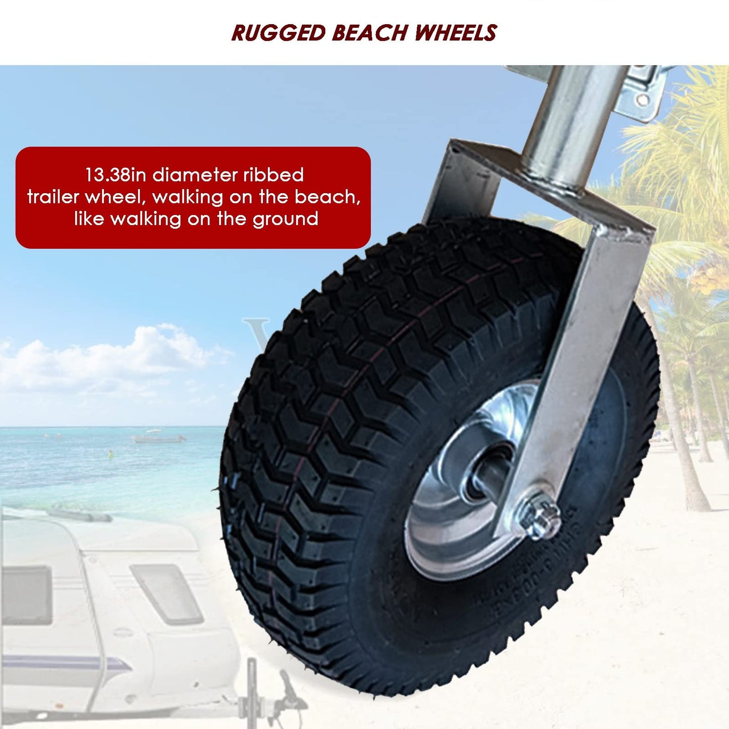 Beach Boat Trailer Jack, 13.38in Trailer Jack Wheel, Heavy-Duty Bolt-On Swivel Tongue Jack, 2000lb Capacity, 11in Vertical Load (2000lbs/900kg) (2000LBS/900KG)