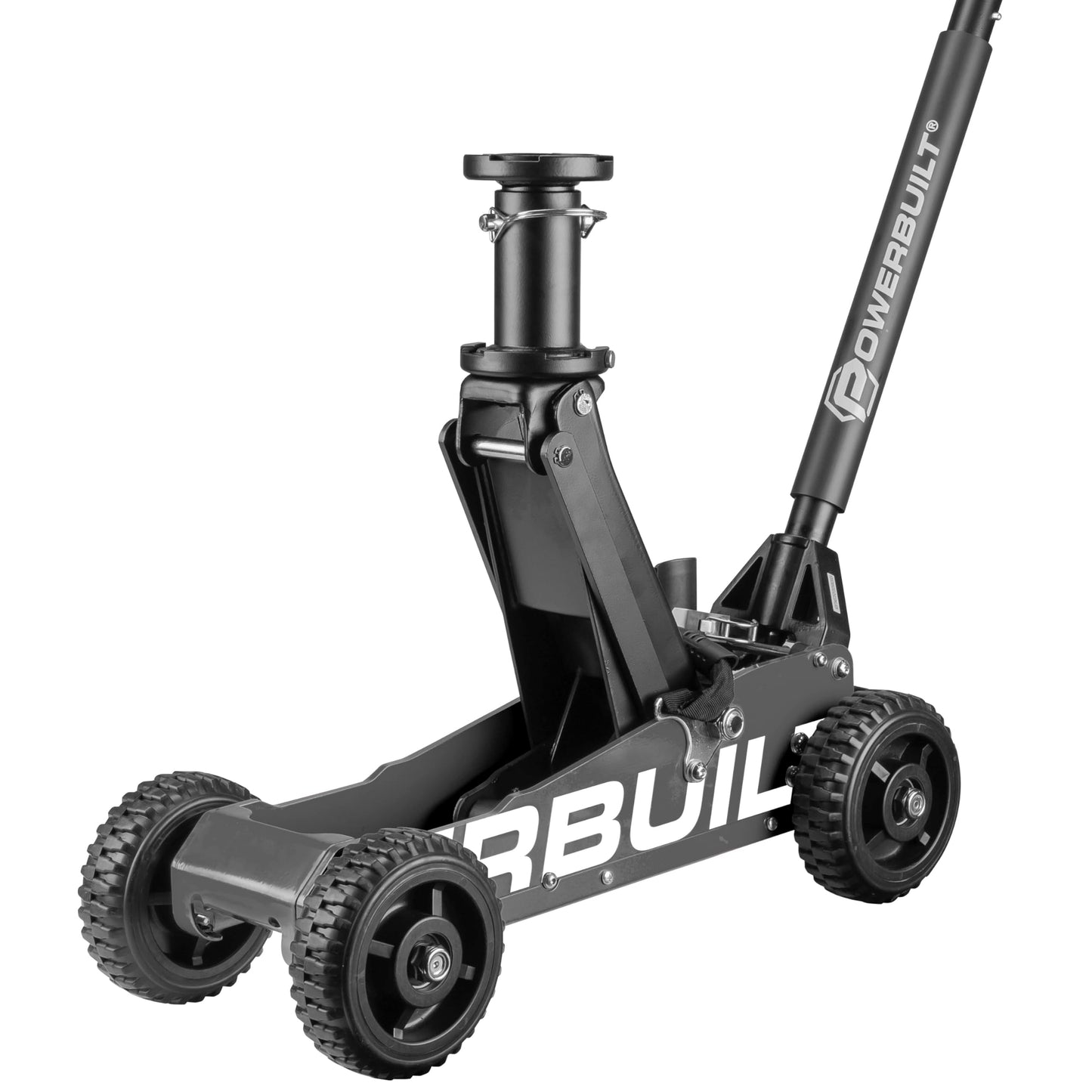 Powerbuilt 1.5 Ton Big Wheel Off Road Jack, Vehicle Lift for Trucks, SUVs, ATVs Offroad Vehicles, Oversized Wheels for Rugged Terrain, 3000 LB Capacity, Grey 620627ECE