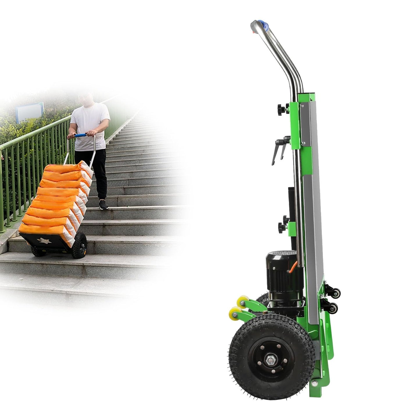 WMWZPYH Heavy Duty Electric Stair Climbing Hand Truck, 661LB Capacity Powered Stair Climber Cart with Extensible Handle and Rope, Stair Climbing Dolly for Furniture Logistics Warehouse