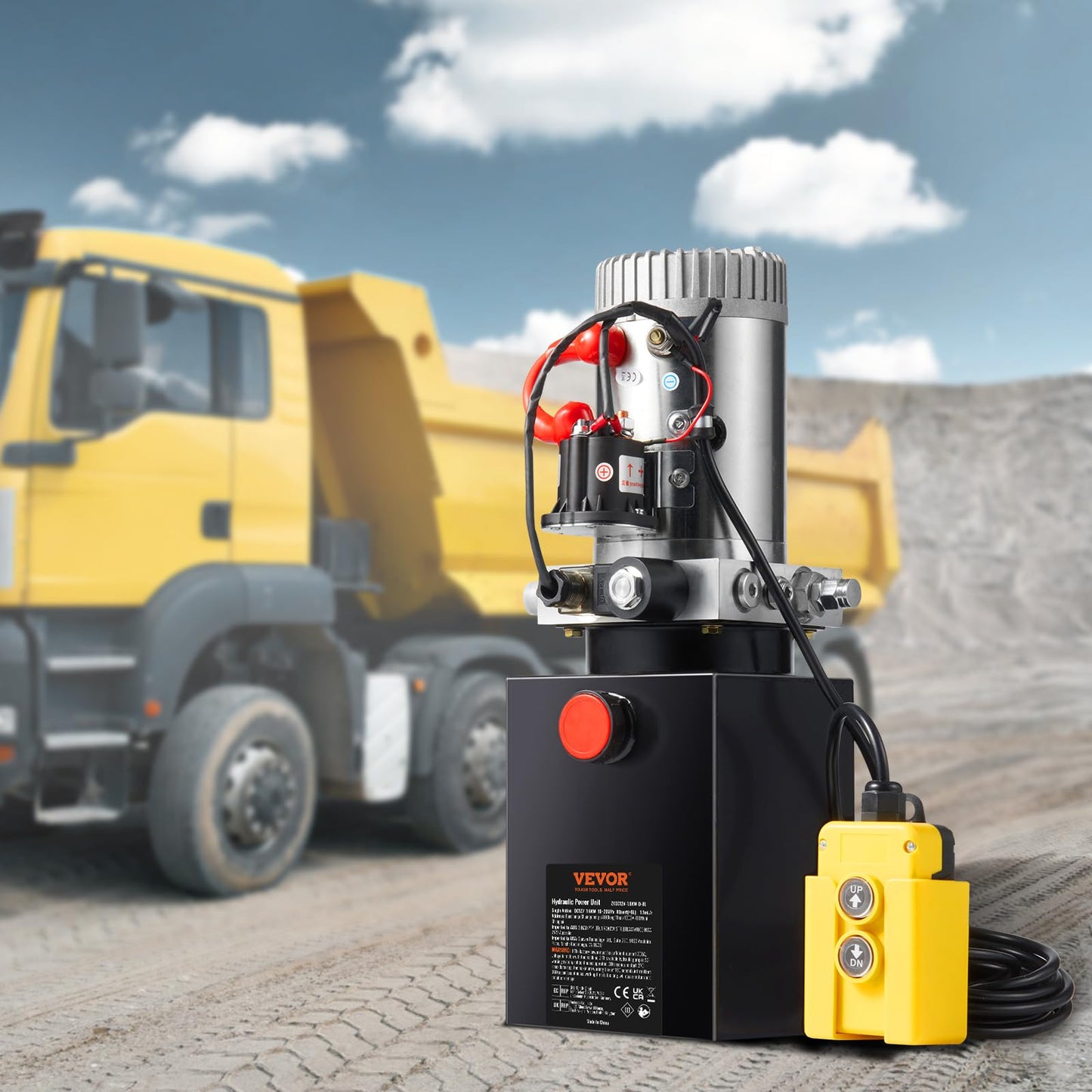VEVOR Hydraulic Pump, 8 Quart Dump Trailer Pump, Single Acting Hydraulic Power Unit, 3200 PSI Max Relief Pressure, 0.91 GPM Flow Rate, Hydraulic Pump Power Unit for Dump Trailer Car Lifting