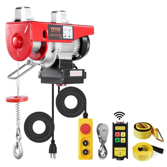 VEVOR Electric Hoist, 440 lbs 120V Electric Winch with 328 ft Wireless & 14 ft Wired Remote Control, 40 ft Single Cable Lifting Height, Single/Double Slings, Lift Hoist for Garage Warehouse Factory