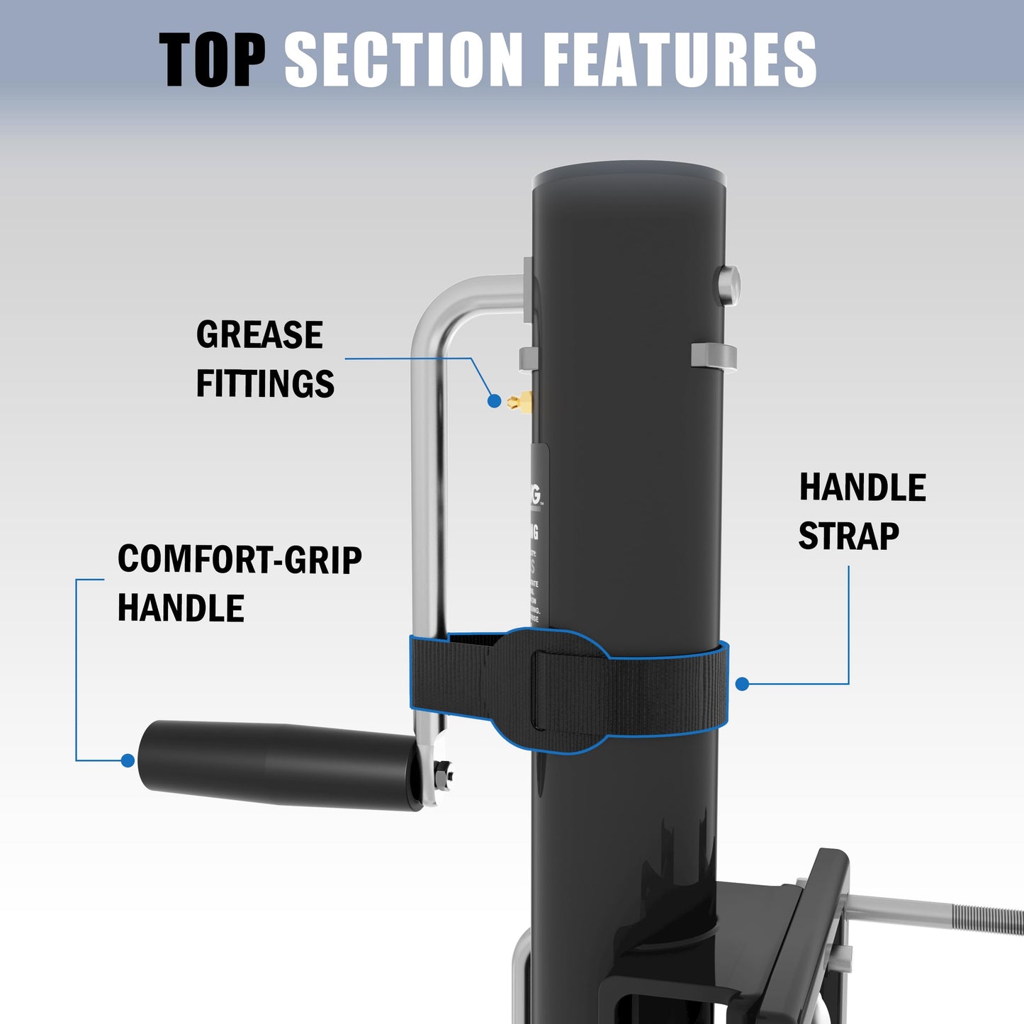 TOWKING 8" Spoke Wheel Trailer Jack, 10" Vertical Movement, 1500 lbs, for RV, Boat, Trailer and More, Black