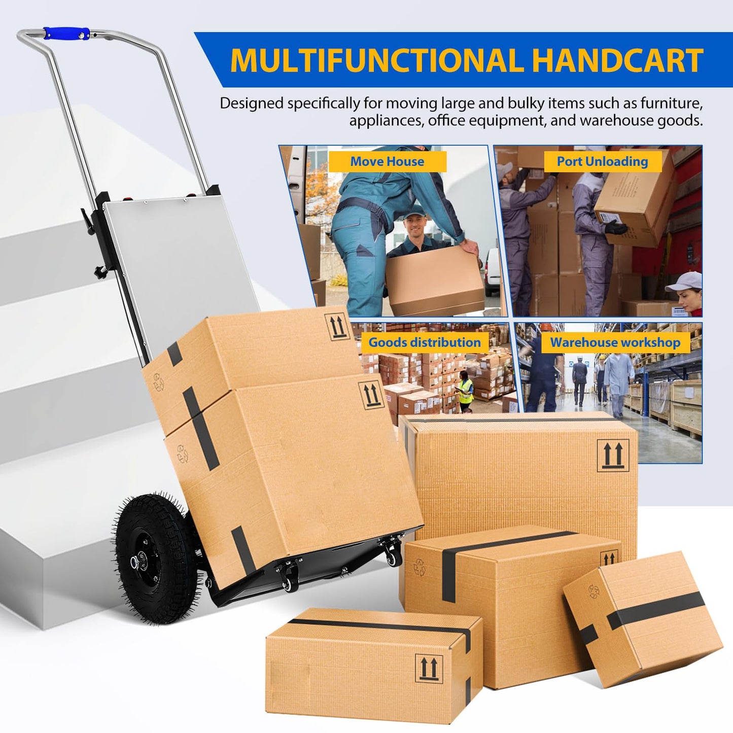 1200W Electric Stair Climbing, 900LBS Electric Stair Climbing Hand Trucks Dolly Cart with Screw Pack & Wrench, Heavy Duty Cart Motorized Hand Truck for Mobile Furniture Logistics Warehouse