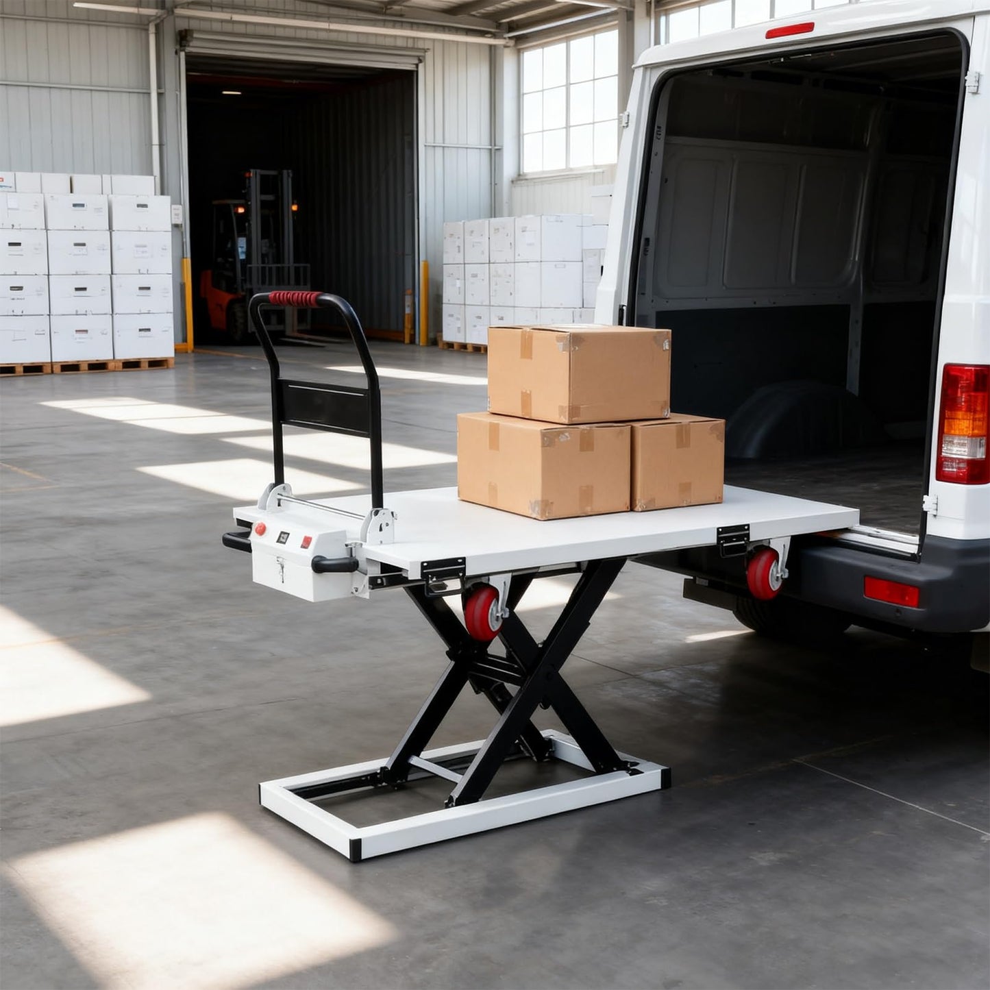 Electric Lift Table Cart, 1100lbs Heavy Duty Hydraulic Scissor Lift with Slide Rails, Battery Powered Loading Platform for Pickup Truck Tailgate, Garage & Warehouse, No Assembly