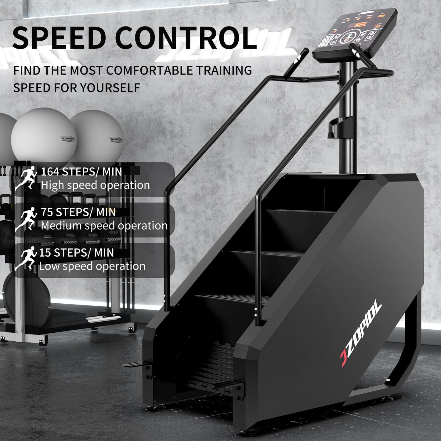 JZOPIDL Stair Stepper, Commercial Grade Stair Climber Machine with LED Screen and 12 Programs, for Cardio and Lower Body Workouts, 15-164 Steps/Minute (Black)