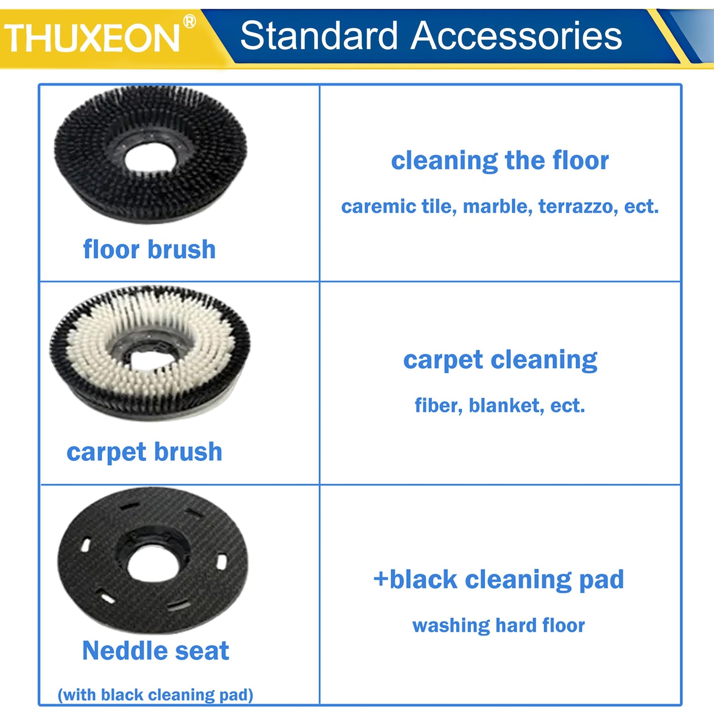 THUXEON 18" Commercial Floor Scrubber Buffer, Heavy Duty Polisher Machine- 1100W Motor, 12L Tank for Hotel Carpet/Tile Cleaning, Butterfly Handle, Low Noise 110V