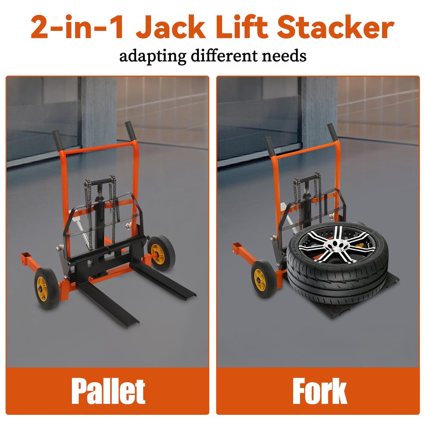 Eleeferri Lift Stacker, Adjustable Lift Table, Hydraulic Material Pallet Truck Dolly, 440 lbs 15.7”Fork Lifting Flat Truck Pallet Jack with 2 Casters,Steel Platform Pallet Stacker for Warehouse