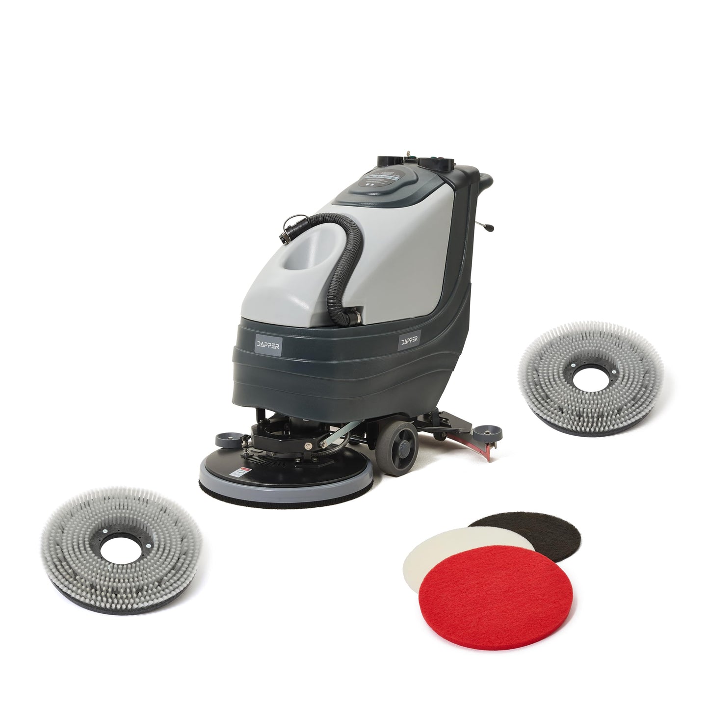 Battery Powered Walk Behind Floor and Carpet Scrubber Buffer Polisher, 19" Brush, 30" Squeegee Width, 13.5 gal Tank, Dual Brushes (Hard & Soft) and 3 Scouring Pads, 220 RPM