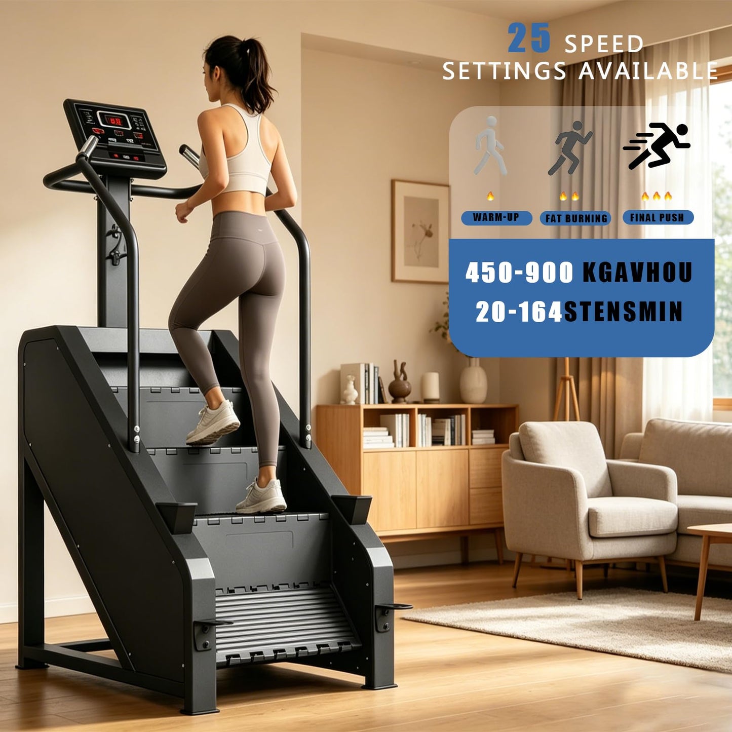 JELENS Stair Climber Machine, Stair Stepper with Infrared Motion Sensor and Auto-Lock, Full Body Workout Home Gym Equipment with 15 Speed Levels and 400LBS Capacity, 54" L x 30" W x 76" H