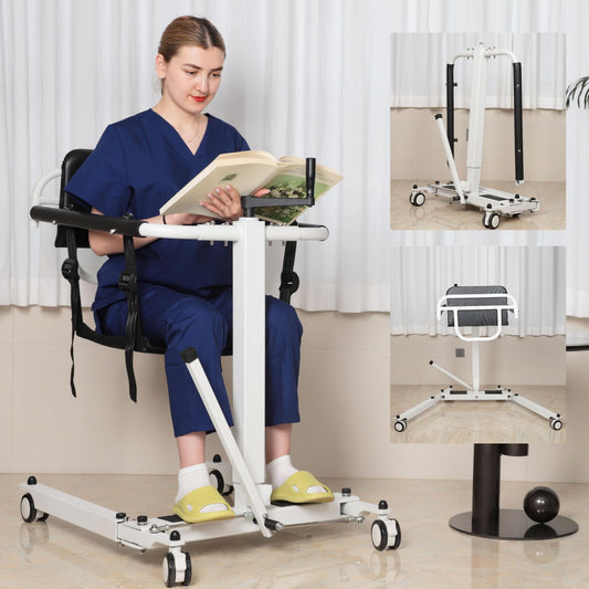 Foldable Manual Patient Lift Transfer Chair, Adjustable Height & Base Width, Portable Mobility Aid for Elderly, Bed to Wheelchair/Sofa/Toilet/Car Transfers (Manual Patient Lift Transfer Chair)
