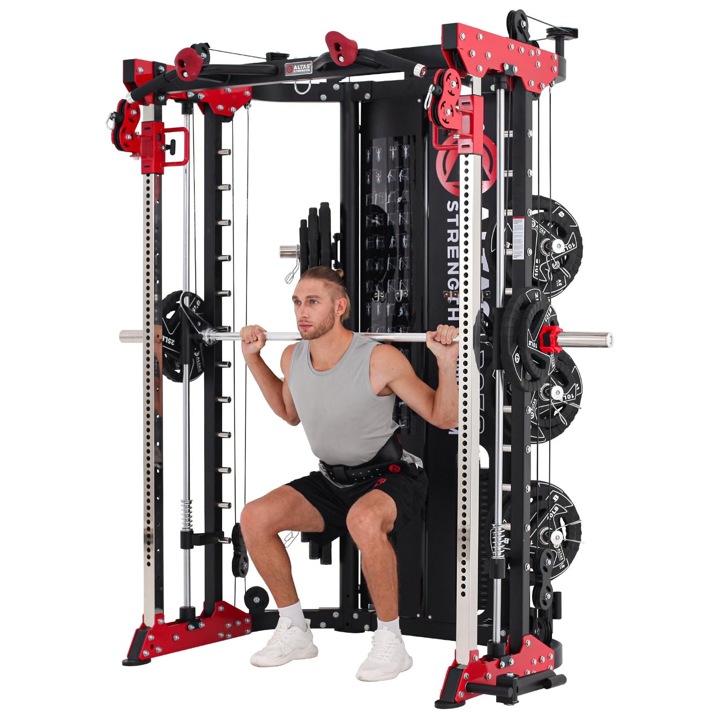 Altas Strength Smith Machine 3058G Home Gym Equipment with 1000 lbs Weight Capacity, 2000 lbs Cables for Versatile Workouts Squats Presses Pulling Lunges Deadlifts Easy Assembly Included Accessories