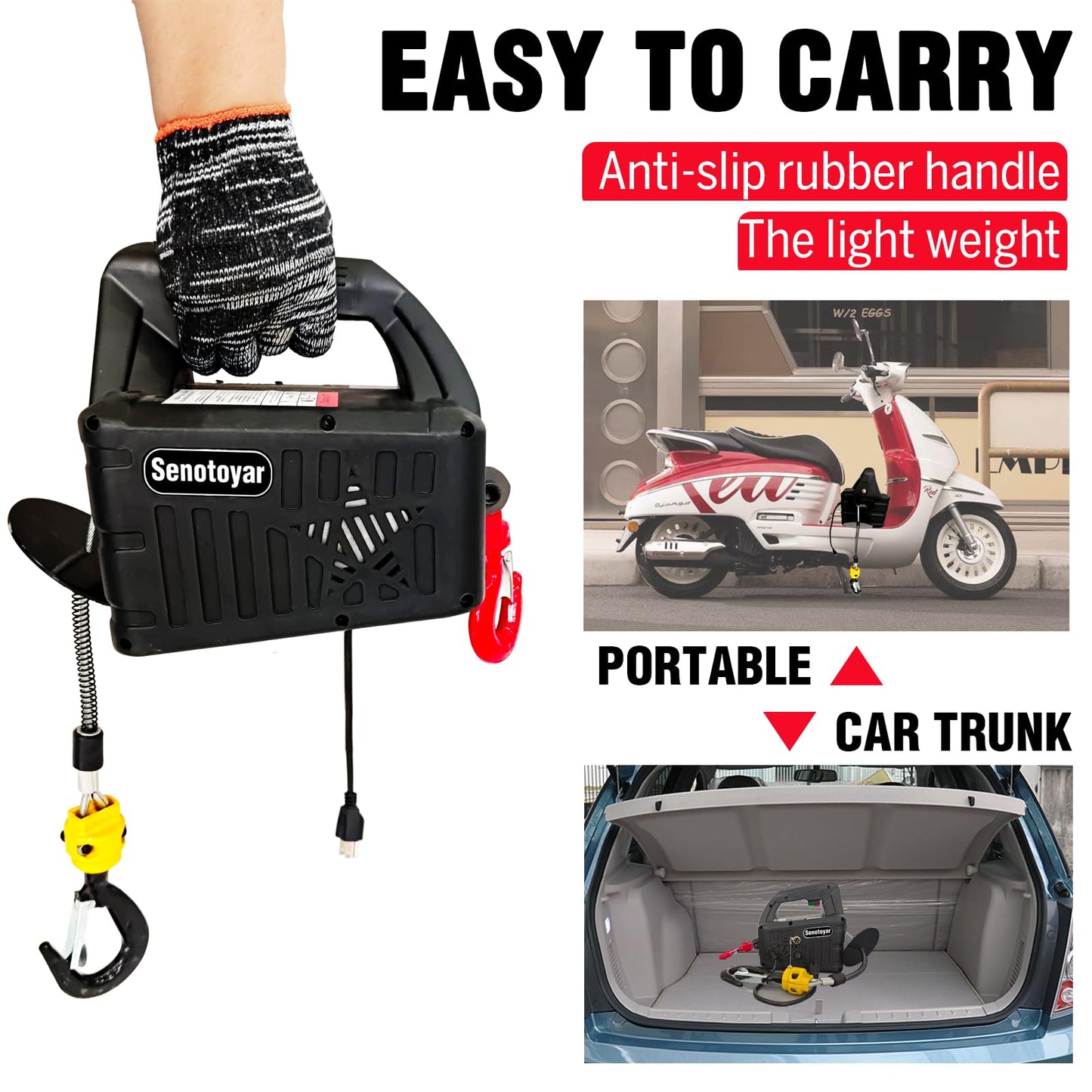 Electric Hoist Winch,1100lbs Electric Hoist 110 Volt 1500W Portable Electric Winch with Remote Control Wired/Manual,Chain Hoist Overload Protection 25ft Lifting Height for Towing&Pure Copper Motor