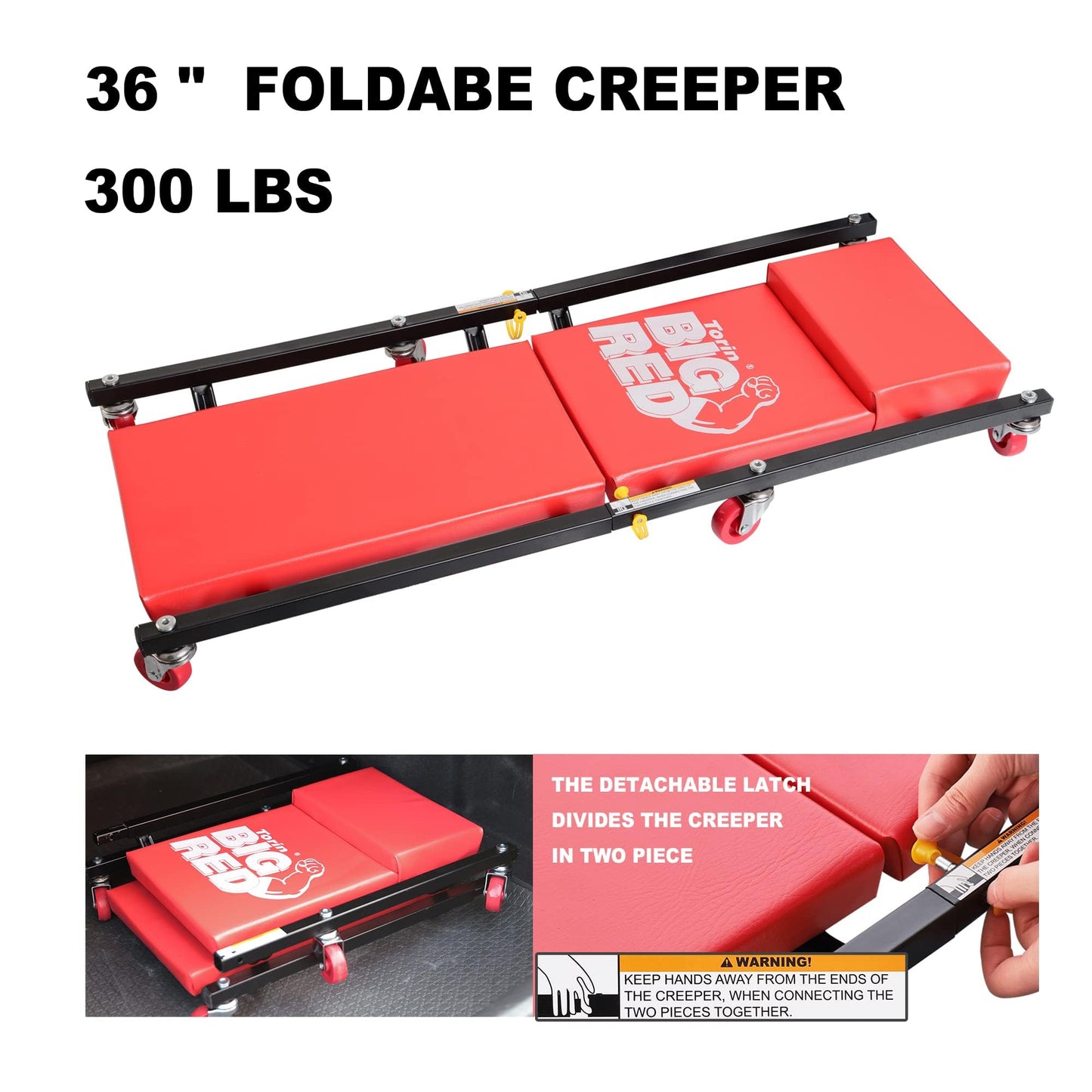 Big RED AT82040R Torin Hydraulic Trolley Floor Service/Floor Combo with 2 Jack Stands and Rolling Garage/Shop Creeper, 2 Ton (4,000 lb) Capacity, Red