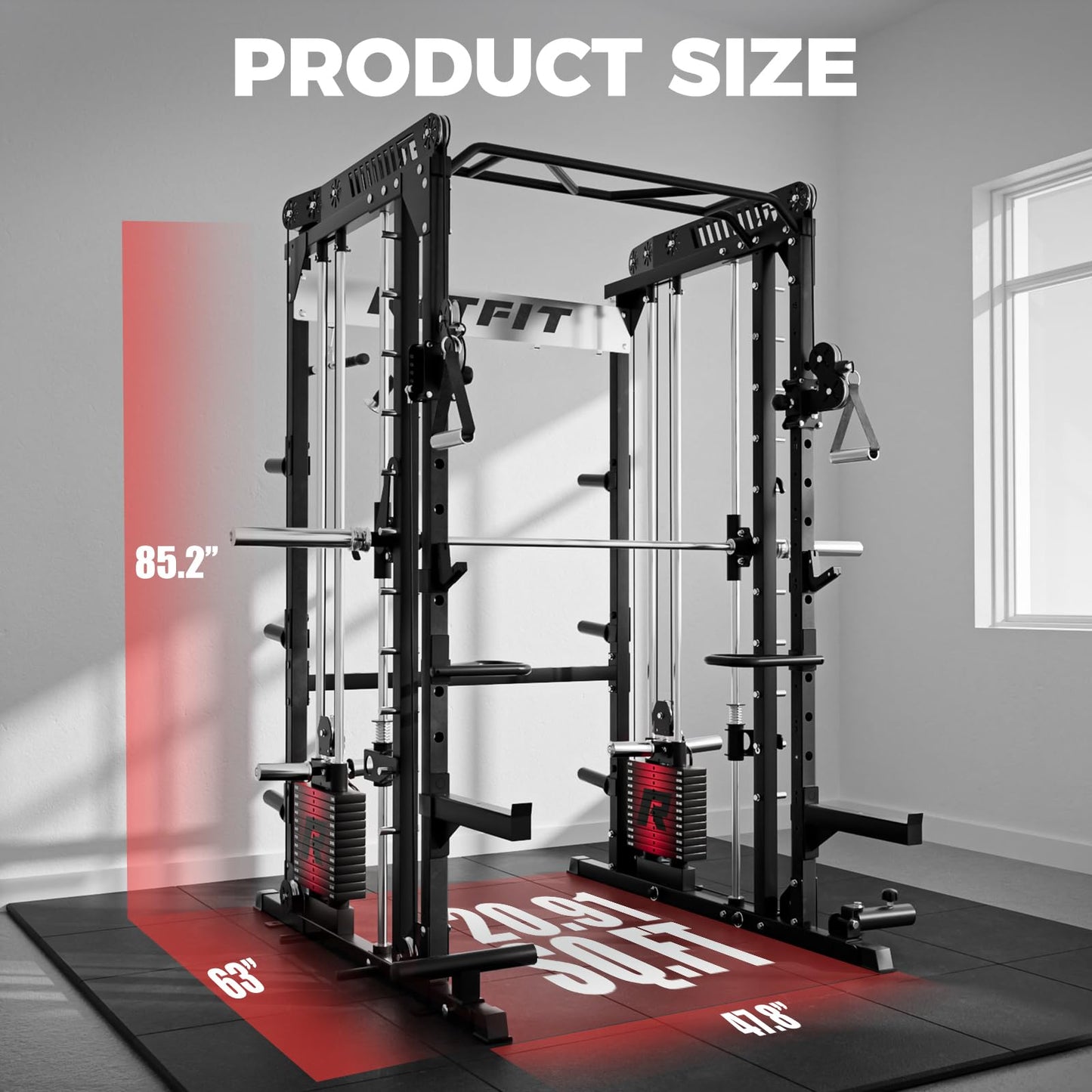 RitFit M1 Pro Smith Machine with LAM1 Adjustable Lever Arm Attachment, All-in-One Power Cage, Power Rack with LAT Pulldown & Cable Crossover System for Home Gym(Black with Weight Stack,BP230)